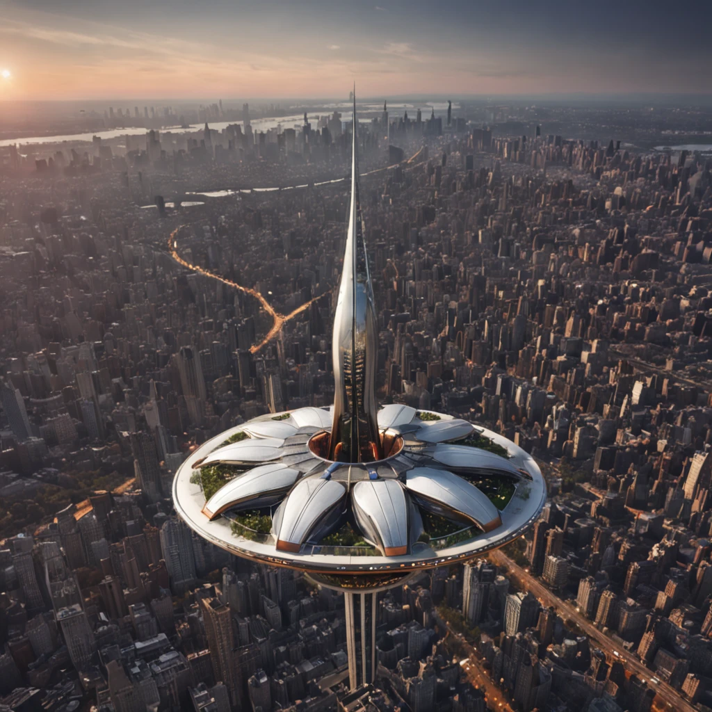 earth in 3250,city,new york, spaceship as car,highway,people hoverin in the air,tall ifel tower
