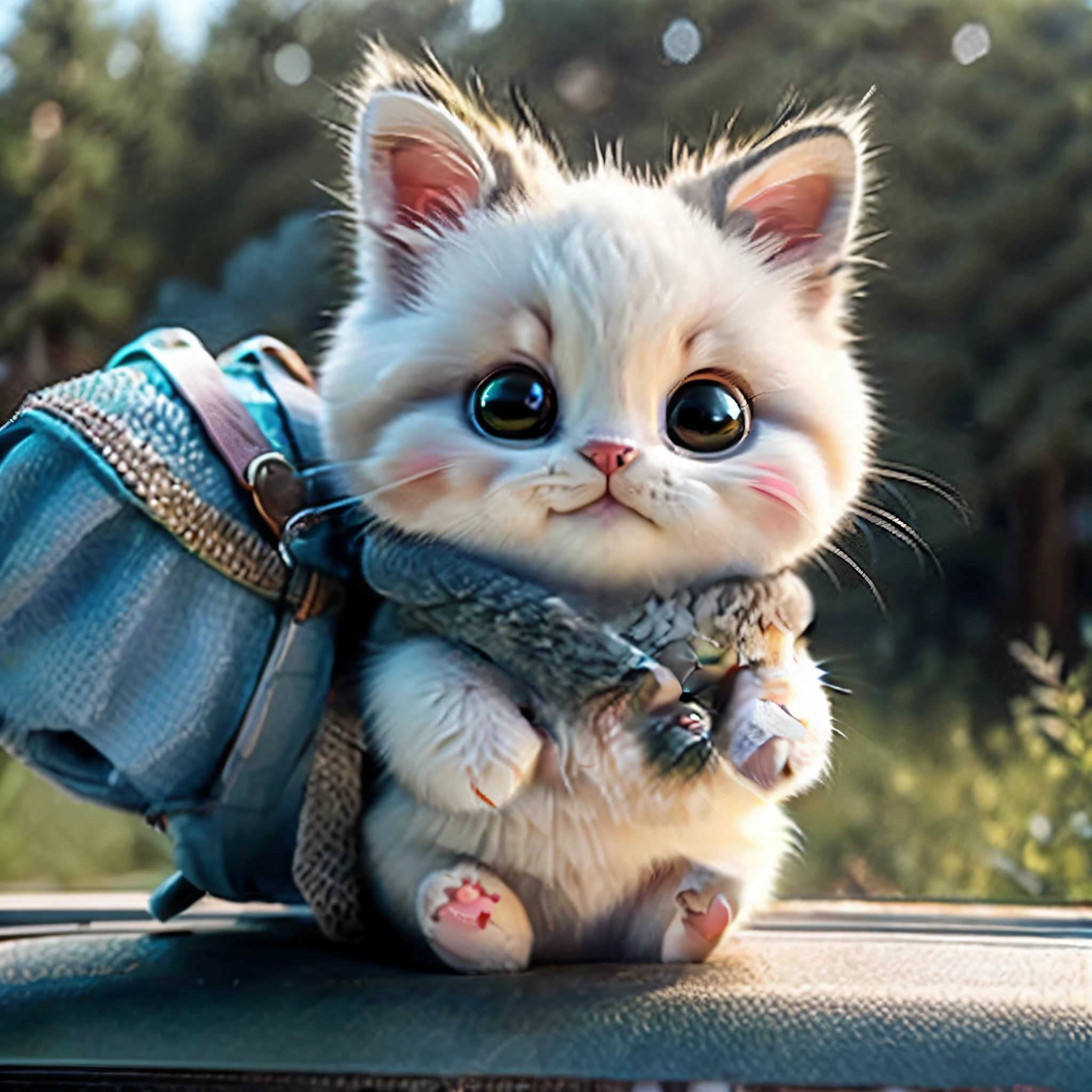 There was a kitten sitting on the roof of the car, Adorable, Cuteness, cute cute, beautiful lovely, Cute cat, cute cute, cute animal, cute cute, Cute, adolable, Cute! C4D, Cute kitten, super adorable, cute beautiful, cute cute, lovely digital painting, awww, cute 3 d render