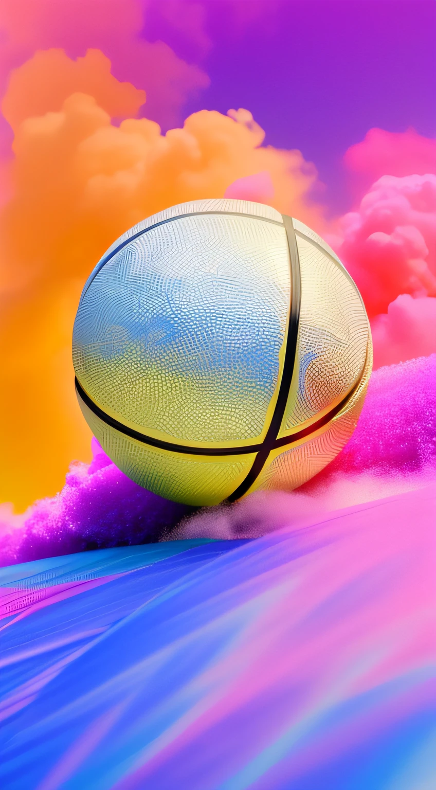 Close-up of basketball in colorful smoke, basketball ball, hq 4k phone wallpaper, Psychedelic color theme, basketball, Wallpaper phone, posterized color, Colorful high-contrast HD, colorful haze, details and vivid colors, Stylized digital illustration, vaporwave colors, 4k vertical wallpaper, 4k vertical wallpaper, Amazing wallpapers