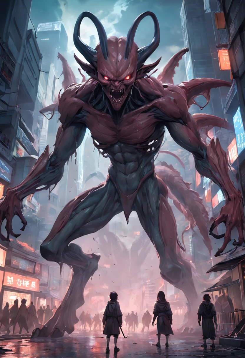 Invading aliens,Wolf-faced zombies,A lot of hair is long,Long horn,uncanny,blood vess,frotting,Murderous,Full body like,combats,The city was destroyed,of a real,Facial features are carefully depicted,Realistic skin texture,Dark style,depth of fields,high light,Real light,Ray traching,oc rendered,Hyper-realistic,best qualtiy,8K,Works of masters,super-fine,Detailed pubic hair,Correct anatomy,sharp focus on eyes,Bokeh,Facial features are carefully depicted