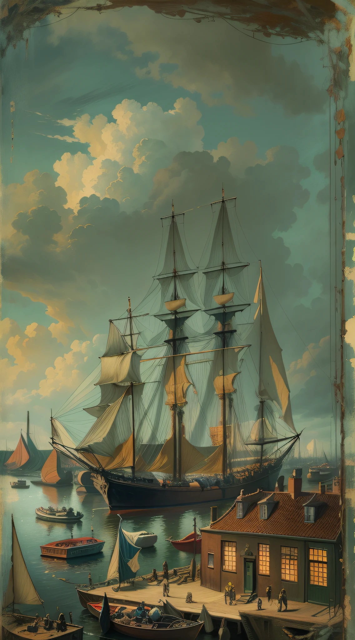 The Old Port of Amsterdam with sailing ships, Vermeer's paintings