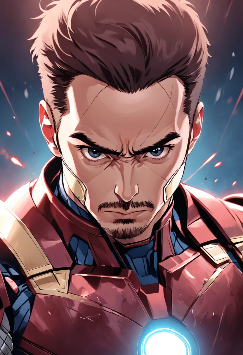 "Detailed illustration of Chris Evans as Captain America, Face Robert Downey Jr (Wearing Iron Man armor).",Change faces,Replaced with Ma Baoguo's face