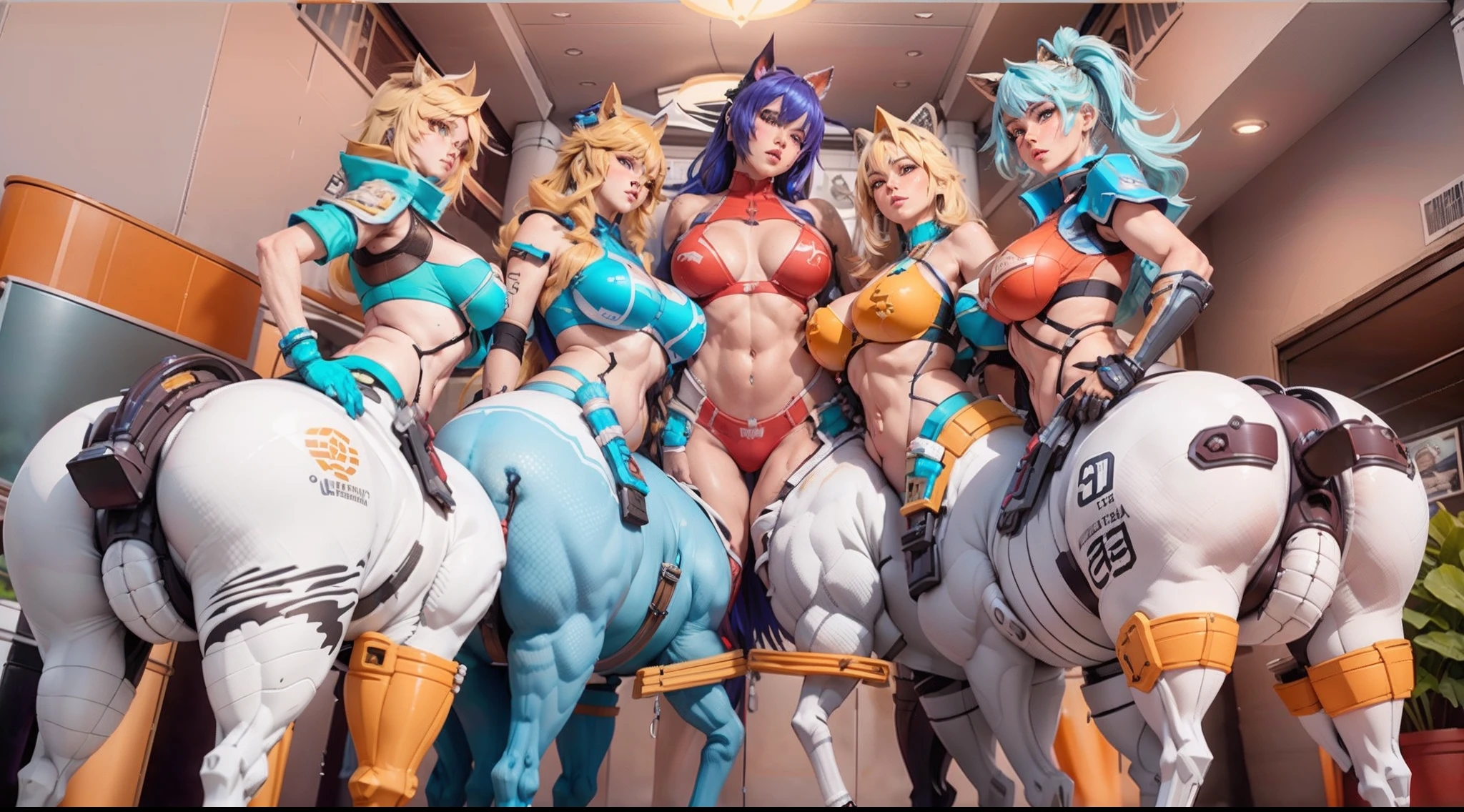 In a very grand scene,The extra-large wide-angle lens captures the appearance of a female centaur。She is tall,It has the ultimate curvy beauty,The muscles are slender and firm,Beautiful lines。Her facial features are tough and coquettish,Always with a sunny smile。She wears special tight-fitting equipment with a strong sense of technology,Step on multifunctional off-road style heels,Delicate and practical protective gear is worn on the hands, feet, wrists, neck and shoulders。The detection equipment around you flashes various cue lights and neon-like information screens,Let her exude a charming brilliance。Use Midjourney's advanced tools,Design special tight-fitting equipment for female centaurs,Highlight her unique physiological characteristics and appearance details,Add realism。And in her adventure scene,Spectacular views of nature,Such as the sky where storms and sunny days alternate、Brilliant rivers of stars and auroras、The snow-capped summit of Mount Everest、Fireworks in the mountain town, etc。ao mesmo tempo,Away from the hustle and bustle of Long Beach Pier is a neon-lit spaceship docked,Create a fantastic scene。Use Midjourney's advanced tools and multiple color palettes、Brush Strokes、Texture tools and model packages,It shows a sense of atmosphere where beauty and charm coexist。The charm of the female centaur is highlighted through color and lines,Enhance realism with detailing,Create a surreal dreamy feeling。Additionally,Use Midjourney's tools to add a variety of extreme sports gear and cultural trinkets to the female centaur,Create intricate hairstyles and outfits,Give her a sense of premium。She never flinches,Regardless of the terrain,can respond quickly,Even the extreme geography and dangerous terrain of aliens cannot stop her。Use Midjourney's powerful tools,You can do it with incredible detail and beauty,Bring this ultra-grand and beautiful scene to life。Ultra-grand scenes,super wide shot, hdr,(真实感,Masterpiece quality,best qualtiy),