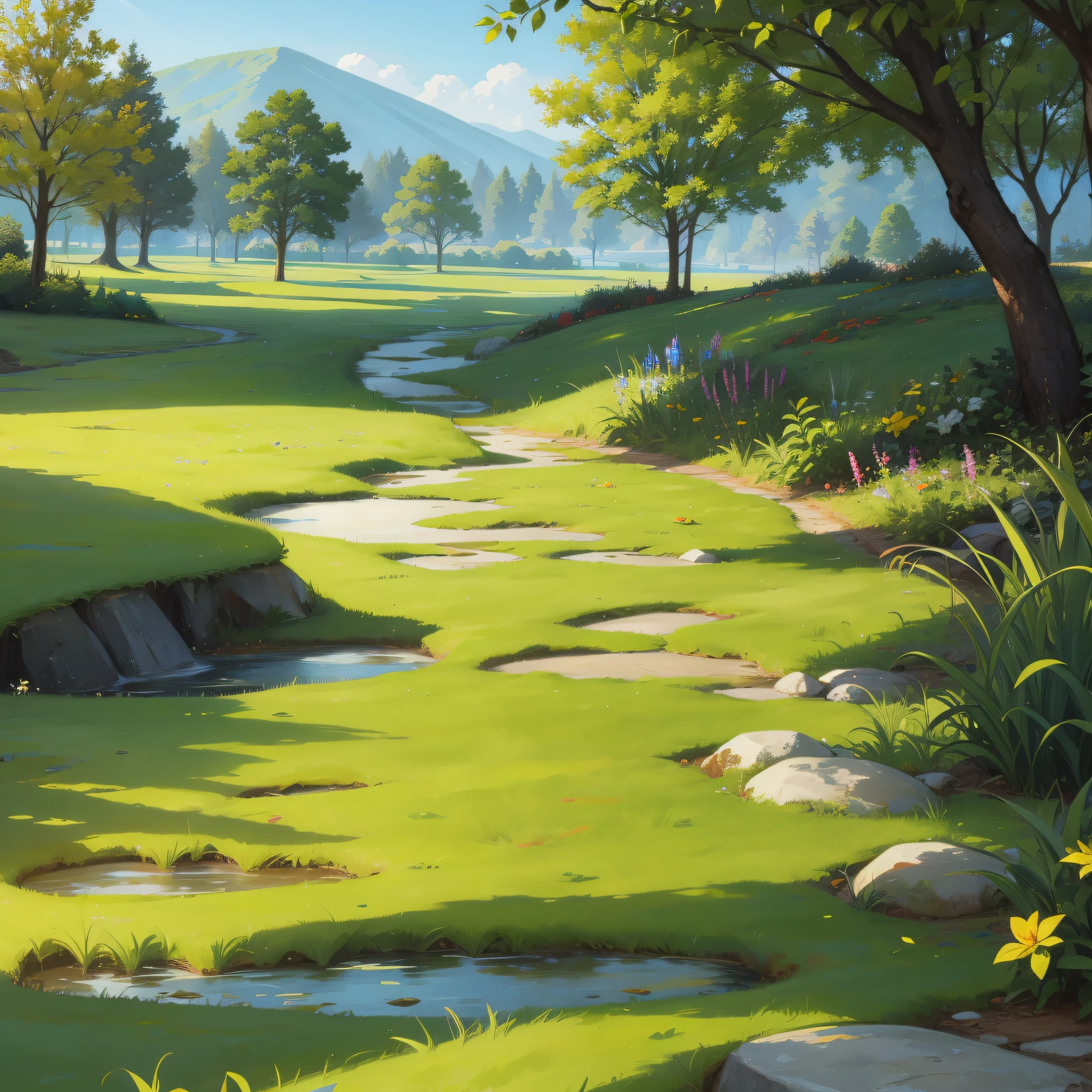 Inside the gutter,Lots of small stones,Green grass