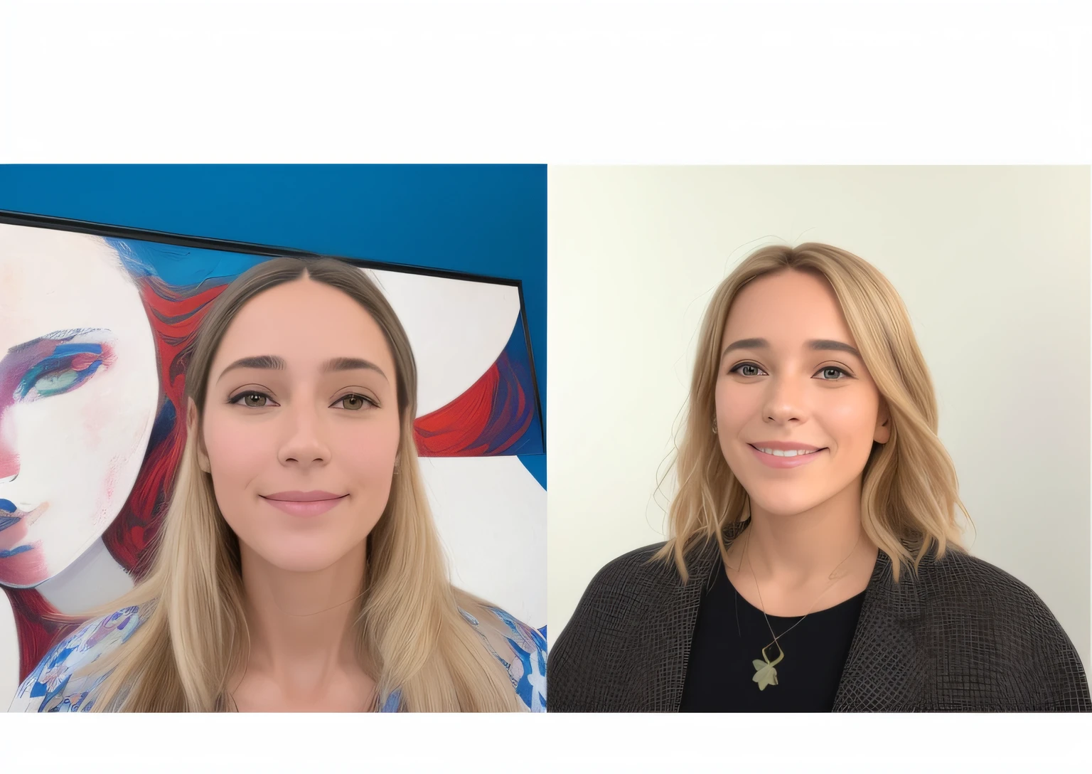 two women are smiling and posing for a picture in front of a painting, head and shoulder shot, in the background, snapshot, profile pic, magali villeneuve and monet, looking partly to the left, photo taken in 2 0 2 0, photo taken in 2018, split screen, by Julian Hatton, trending ，, promotional images, transparent background