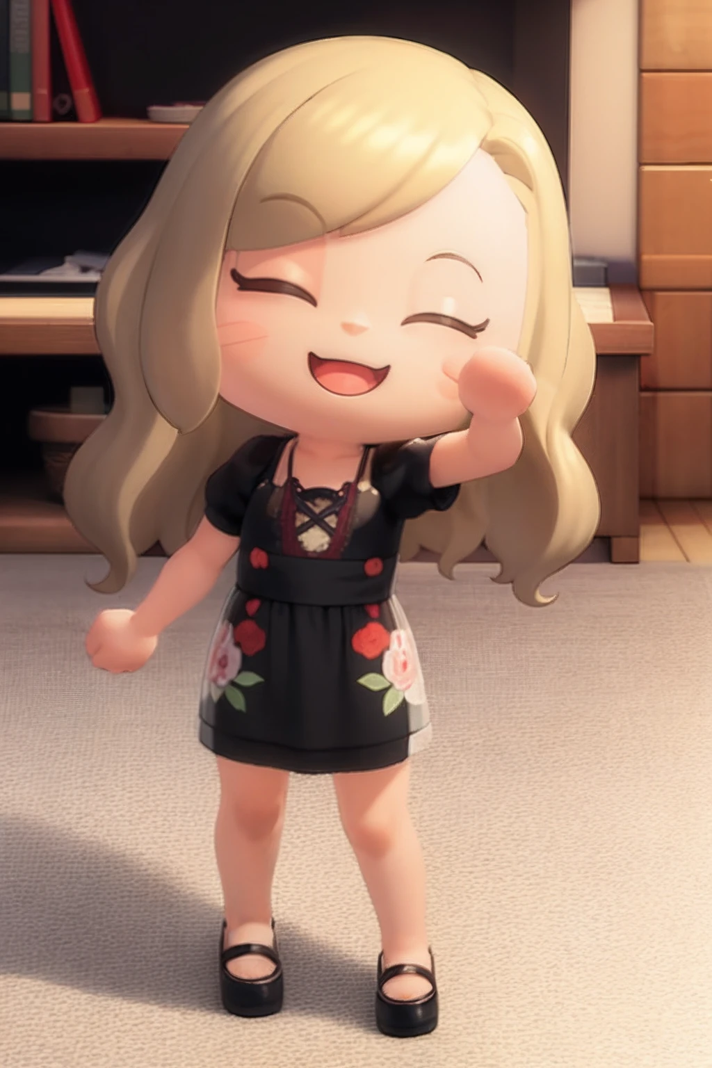 masterpiece, best quality,  (chibi:1.2), blonde, long wavy hair, drunk, 3d model