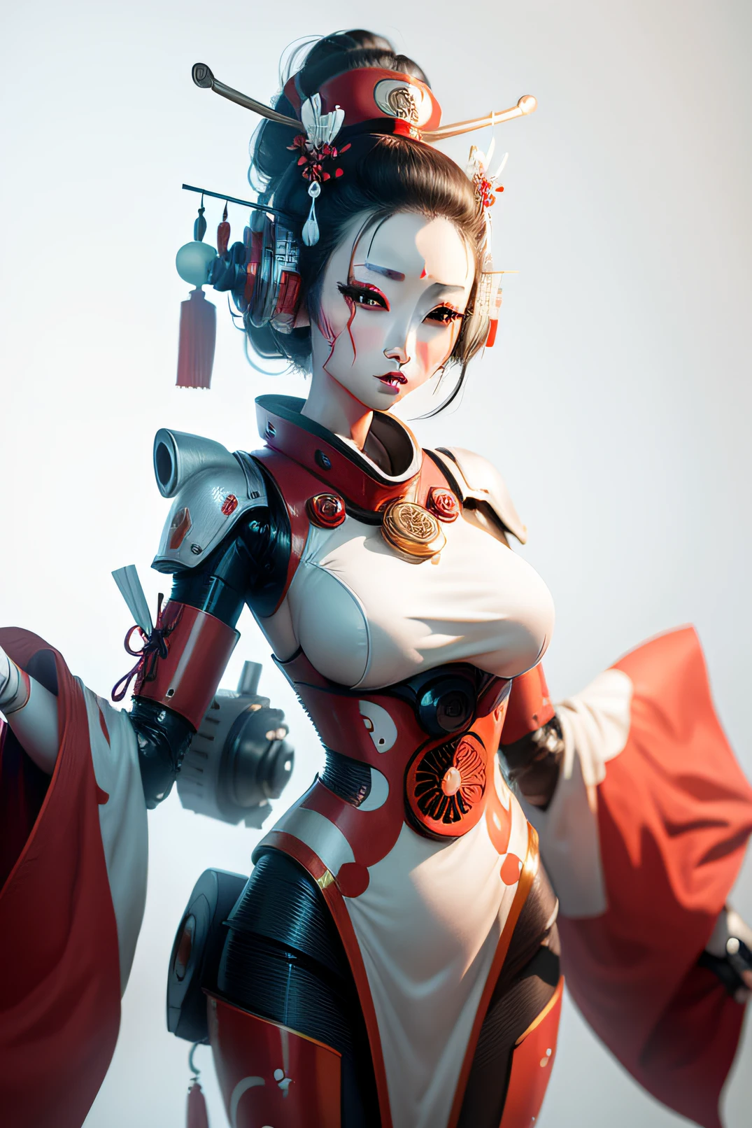 geisha, robot, white background,