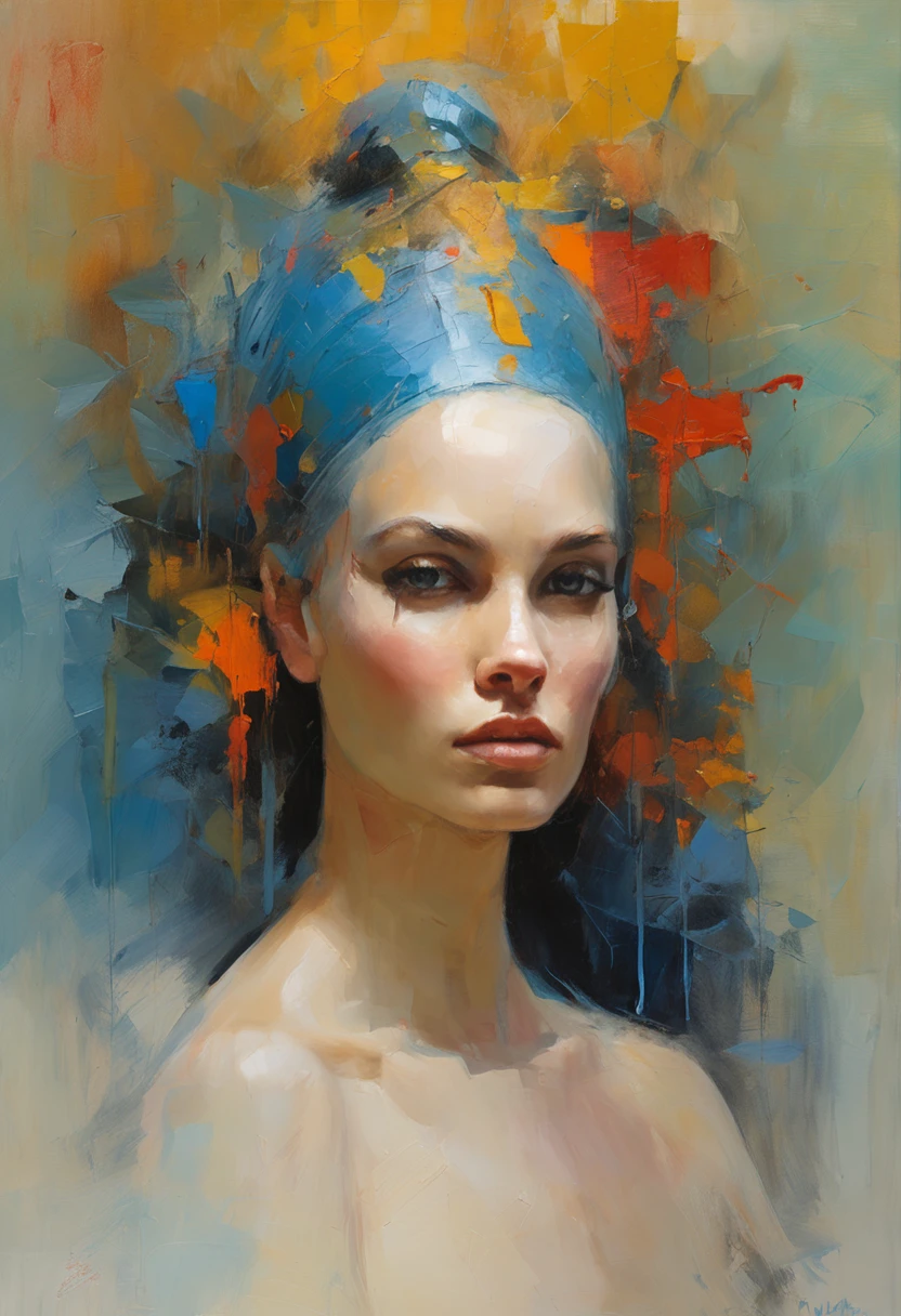 A blindfolded girl with a national style，Fantastic look，Waterfall-like blue hair，ancient wind，fantasy，big breasts beautiful，dignified，Delicate face and skin，Need，tmasterpiece，upperbody closeup