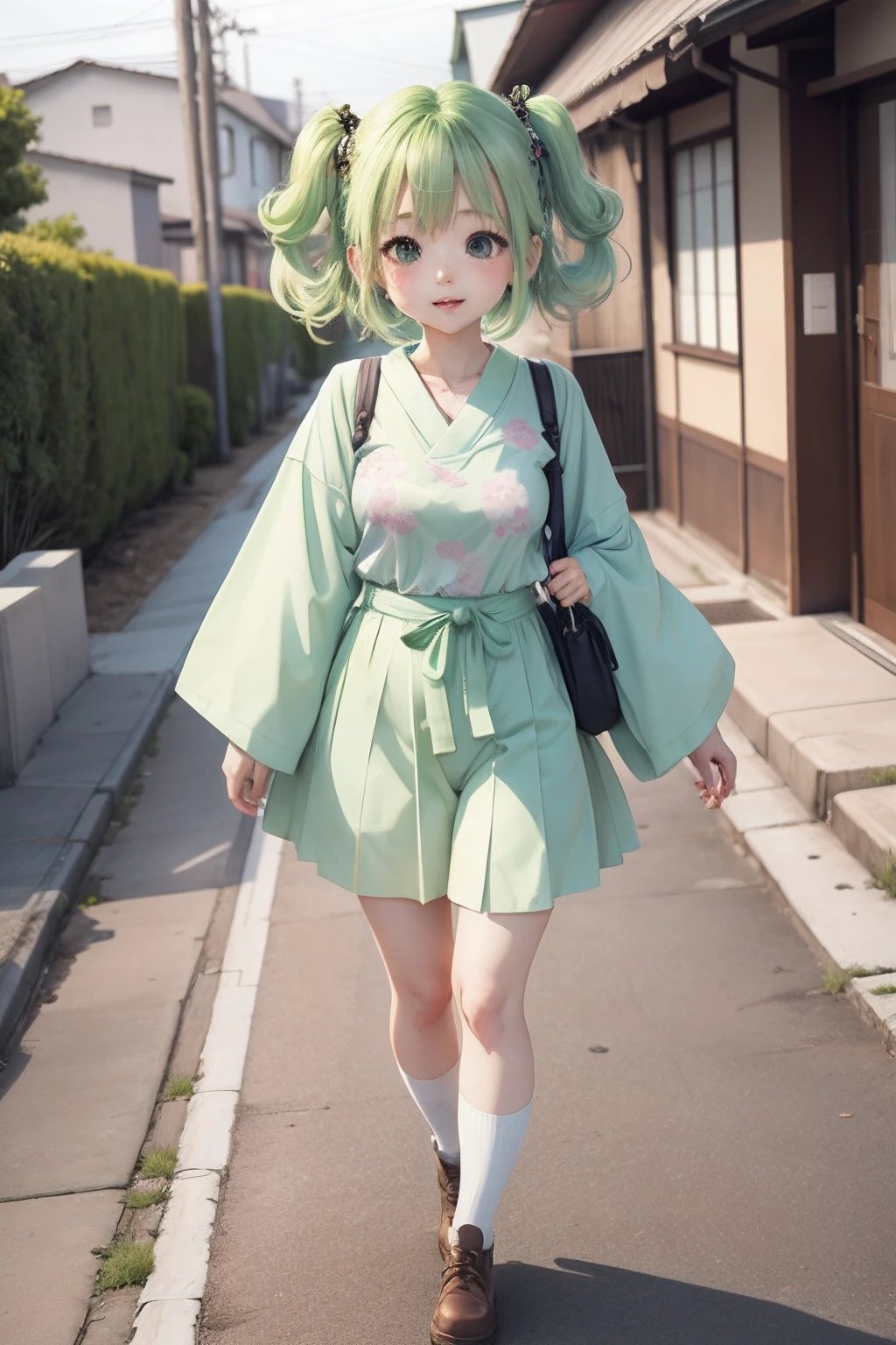 cute kawaii pastel girl ,anime, japanese anime, green
