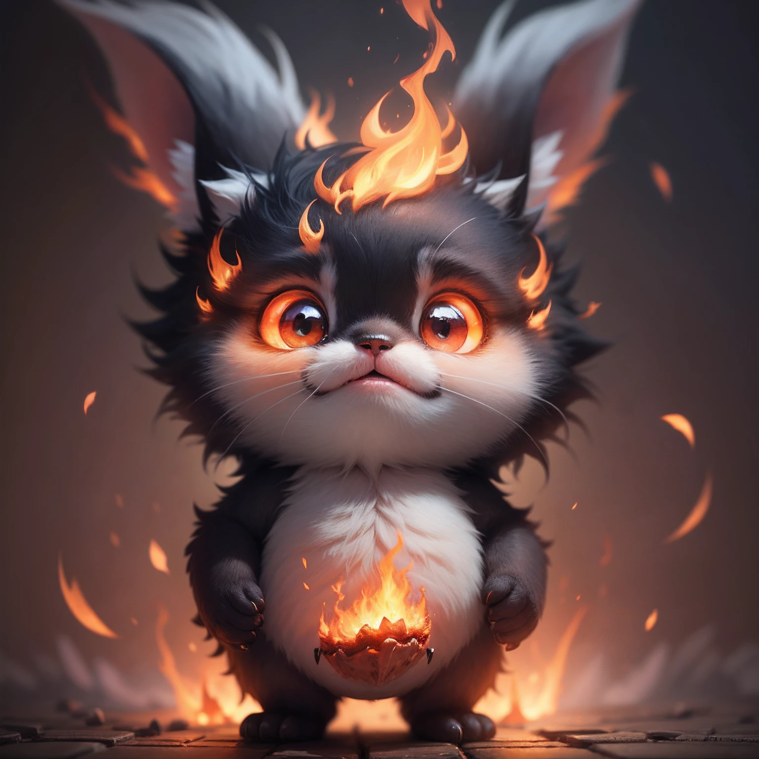 Cute little monster, Cute, Furry, Small size, 8K animation Engulfed in flames Deities々