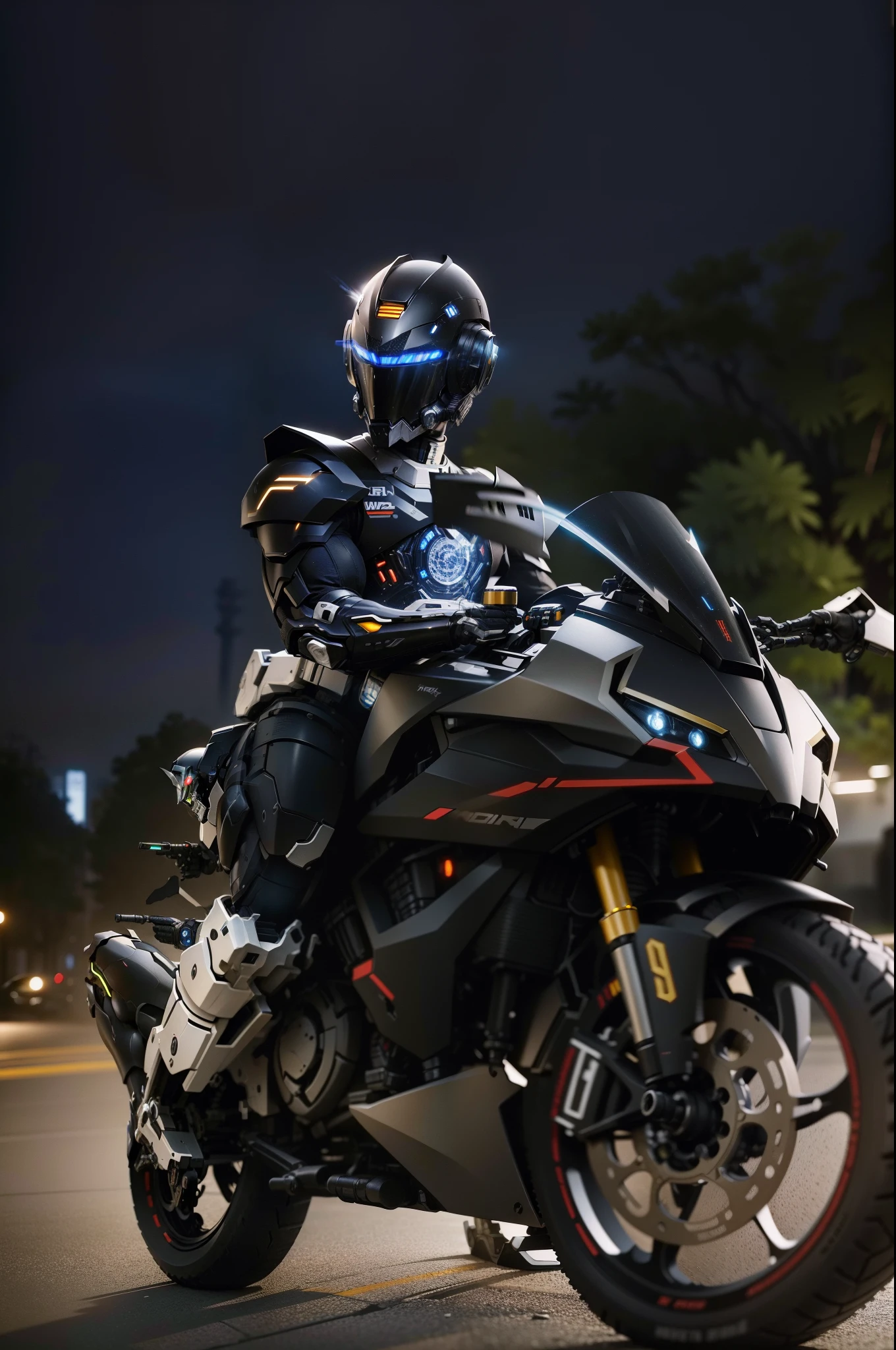 Powerful full-body black mecha cyberpunk male knight，Black tech helmets，Nousr， Biomechanicals， MSHN Robot Man，High-tech helmet，hyper realisitc， Steel， Complex design， insanely details， finely detailled， Extremely clear lines， cinmatic lighting， photograph realistic， A detailed masterpiece