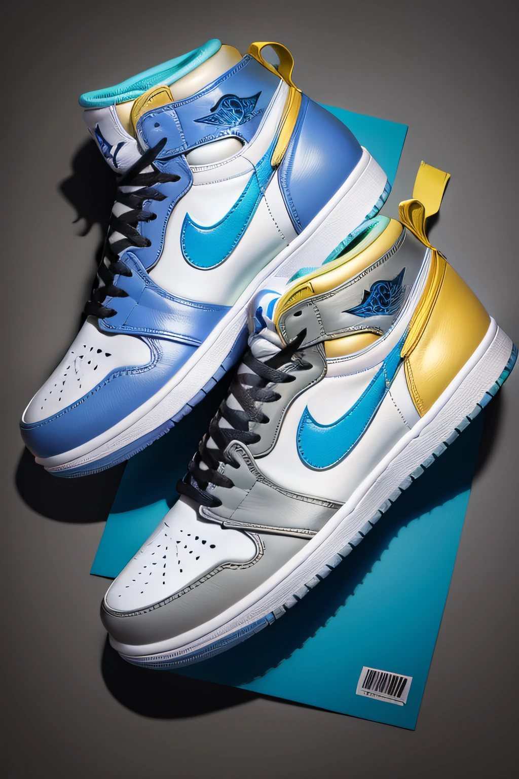 4k jordan 1 air og with the colours grey and blue and the swoosh is yellow