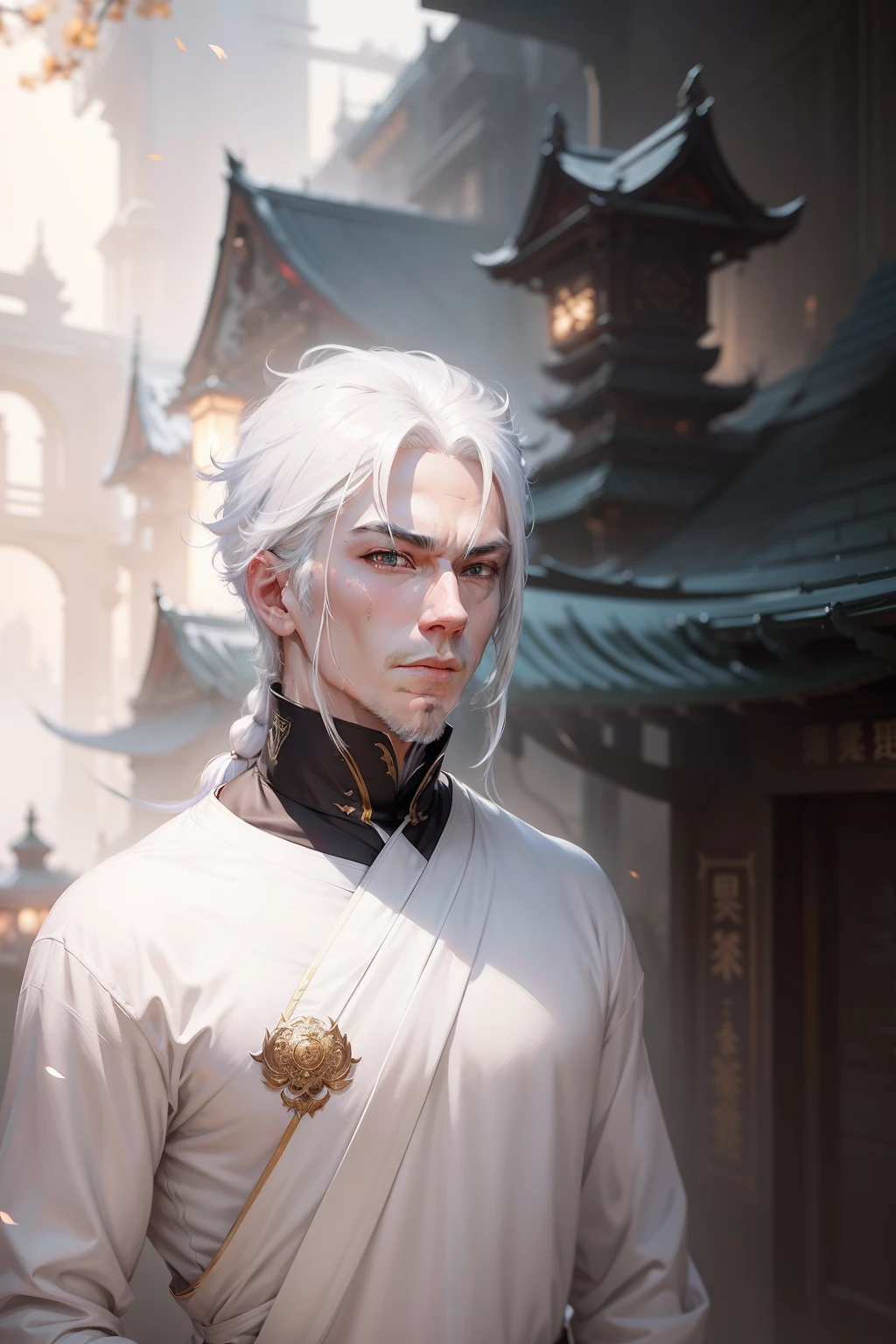 a close up of a man with white hair and a white mask, beautiful character painting, guweiz, artwork in the style of guweiz, white haired deity, by Yang J, epic exquisite character art, stunning character art, by Fan Qi, by Wuzhun Shifan, guweiz on pixiv artstation change cloths