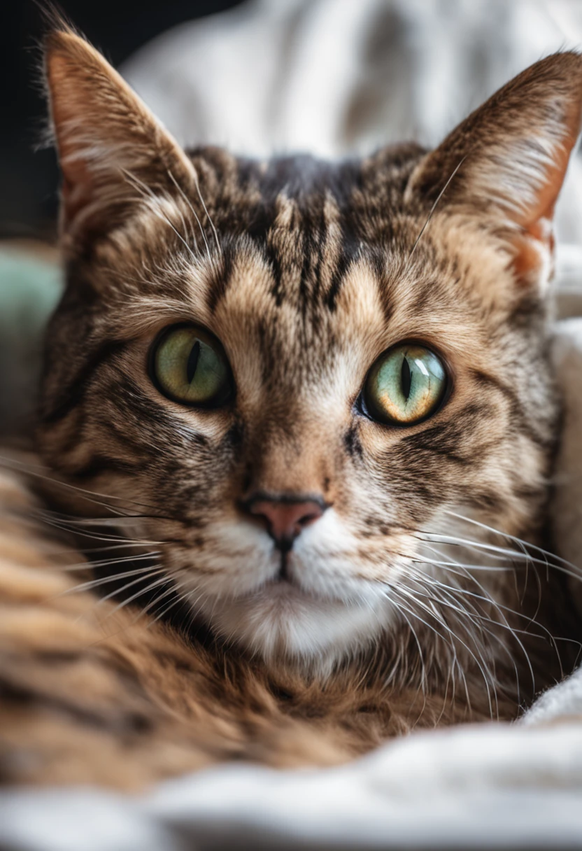 RAW photo, a close up portrait of a cat, the cat cought mouse