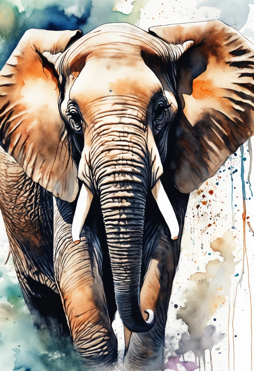 elephant,Chinese elements,color,Perfect proportion,symmetry,vanilla,bright,White background,real,emotion,Thick textured paint,