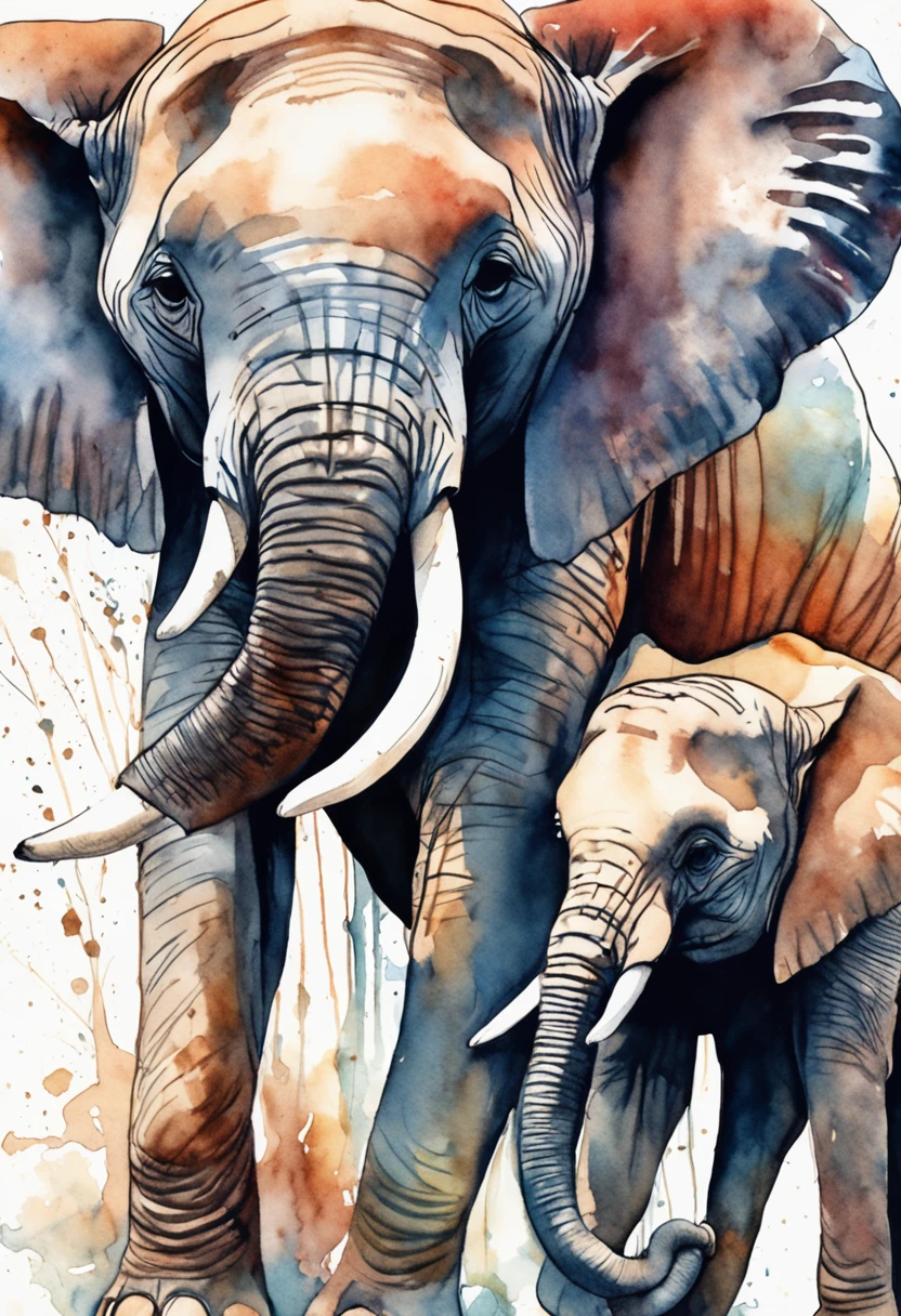 Drawing of a elephant with large tusks and small fangs, Colored elephant art, Stunning artwork, stunning art, beautiful painting of a tall, Water Paint Art, beautiful artwork, watercolor detailed art, gorgeous art, Awesome art, watercolor paiting, elephant, Focus on elephants, Exotic Watercolor Artwork, amazing, Beautiful Art