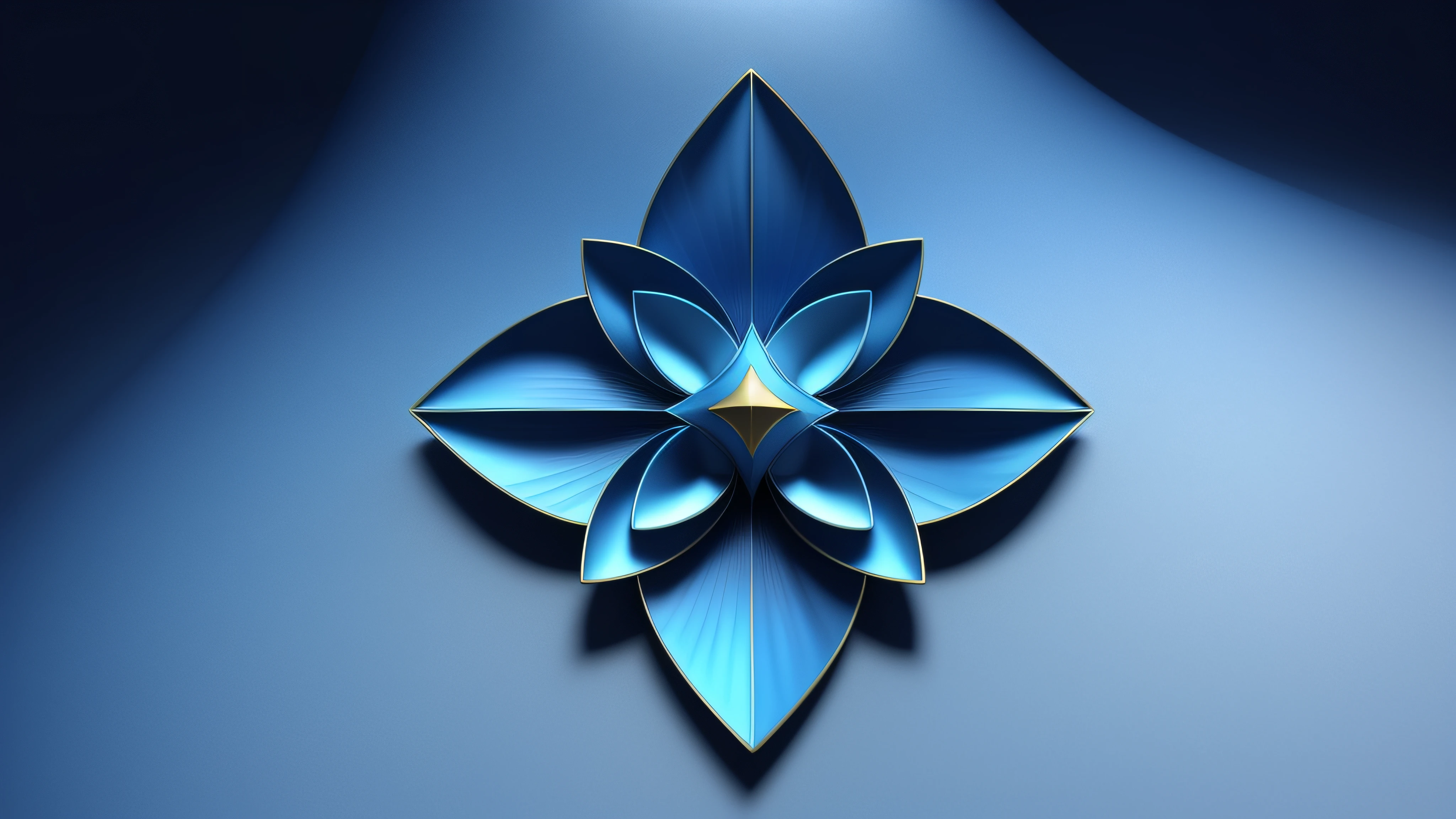 Blue background,Each petal is three-dimensional convex,3D rendering,c4d渲染,Three-dimensional feeling,super detailing,Blue velvet petals,Gold stroke,tmasterpiece,high qulity,Velvet texture,Blue craftsmanship,Deep blue cloisonné enamel craft,goldtrim,Pearl stamens,((The three-dimensional shape of the center)),Ultra-detailed light and shadow、rich details