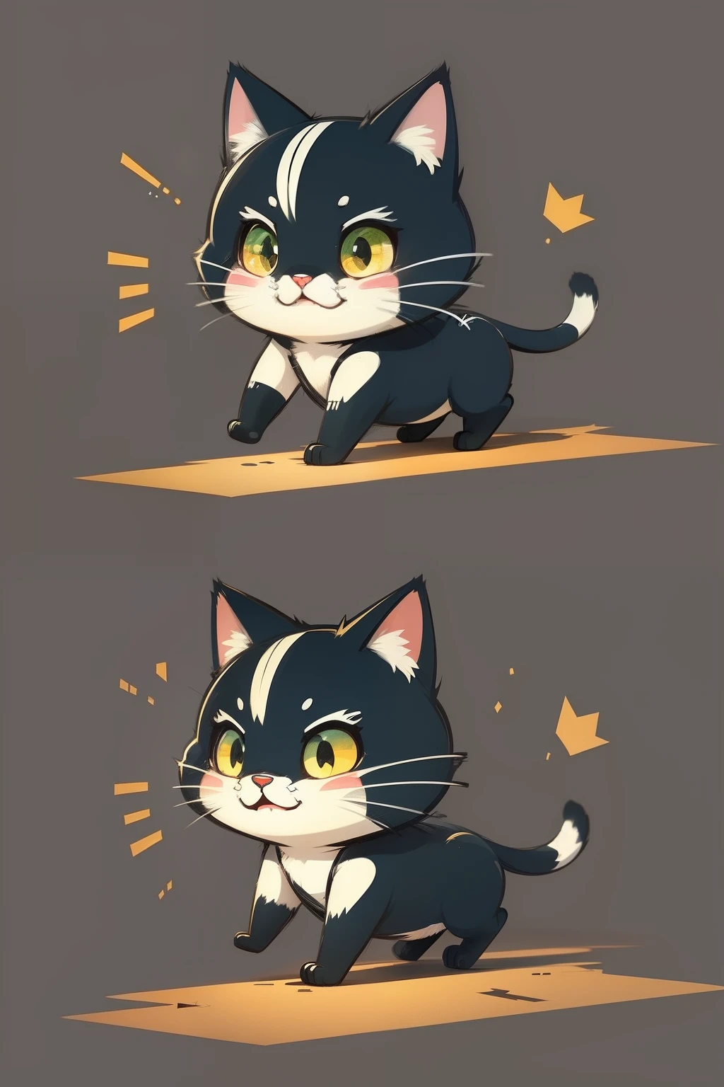 very simple，Minimalist，cartoon graffiti，line art，Cute little meow，Office，trabalhado，various poses and expressions。CRIT，run away，is shy，ssmile，dine，Kneeling，astonishment，Laughter, etc. -- niji5