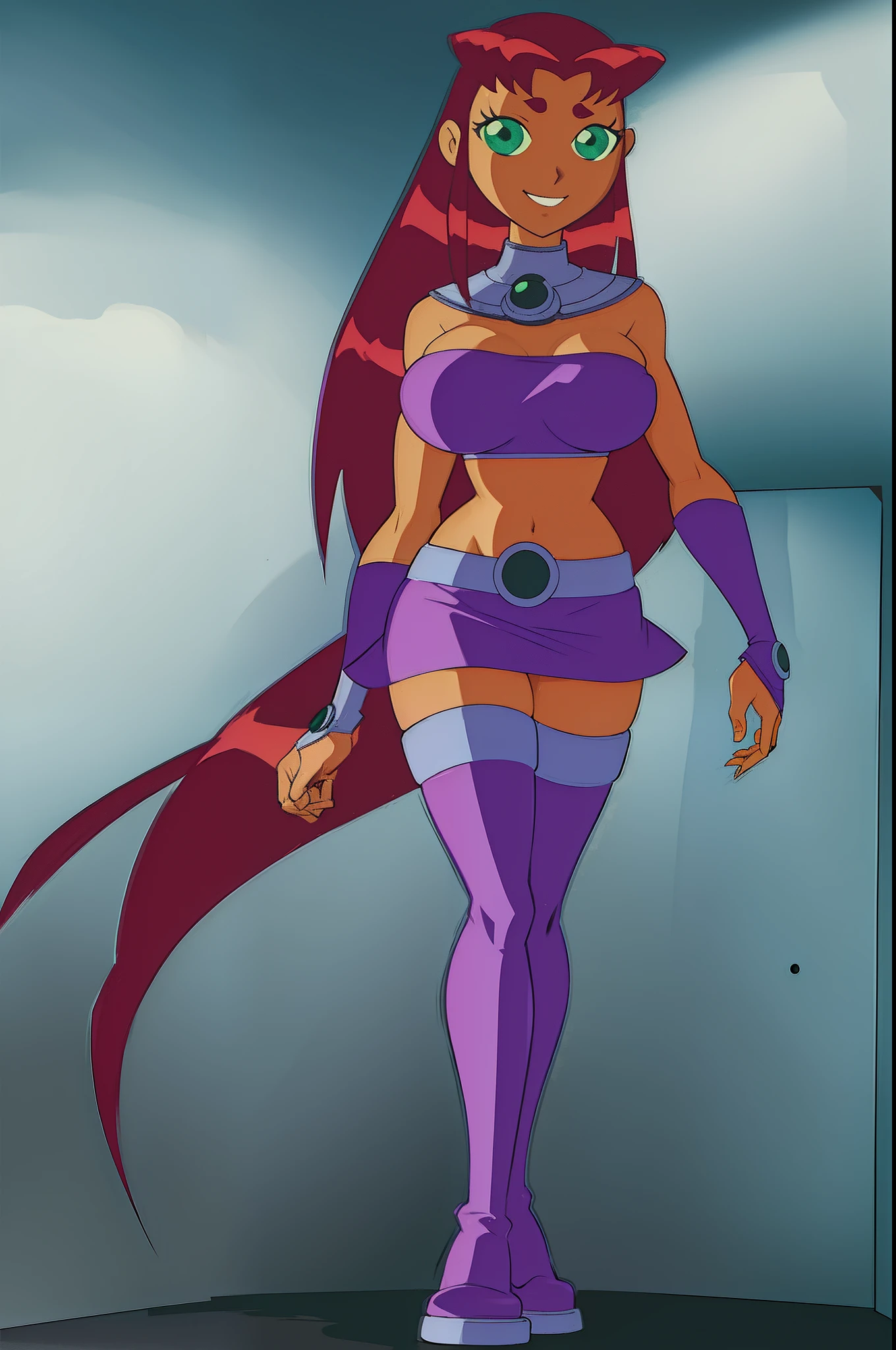 starfire, anime, standing, full body, curvy, smile, big breast,kimono, monk, martial arts