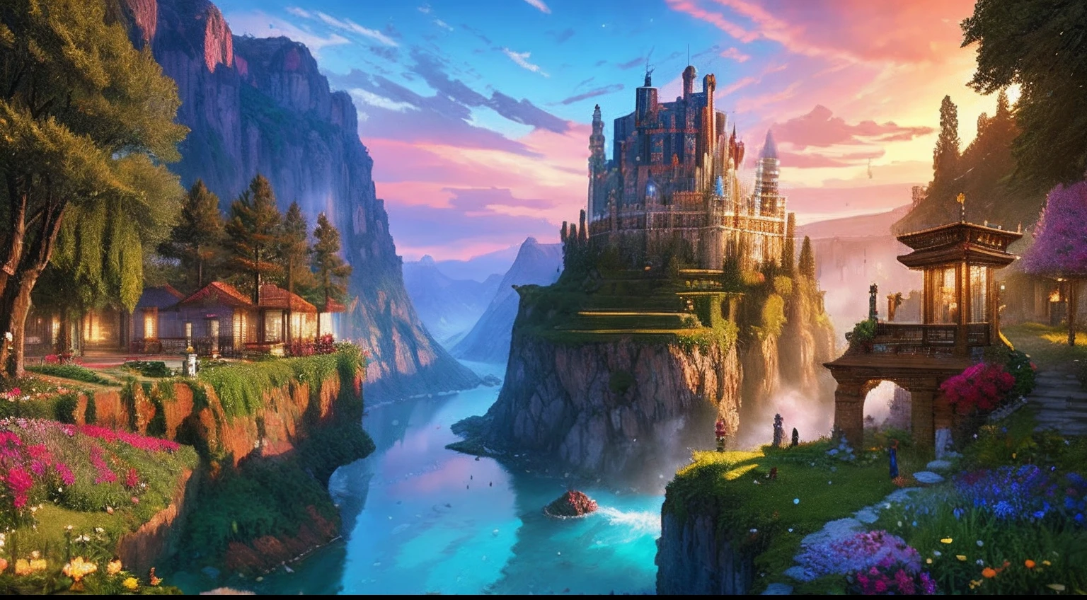 pixel game，scenography，fantastical scenes，Rose estates of ancient Europe， Pixel art #pixelart