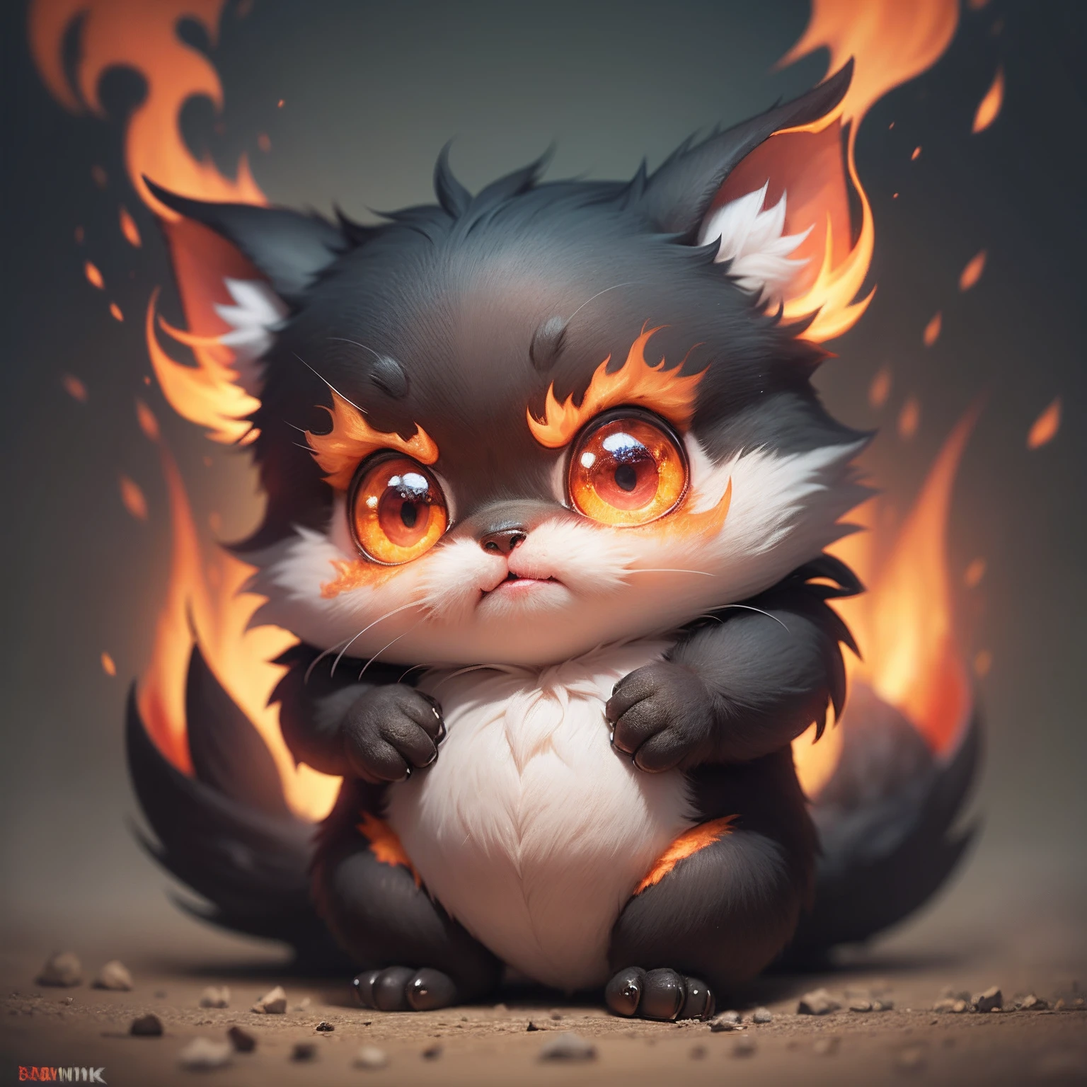 Cute little monster, Cute, Furry, Small size, 8K animation　Engulfed in flames　Deities々