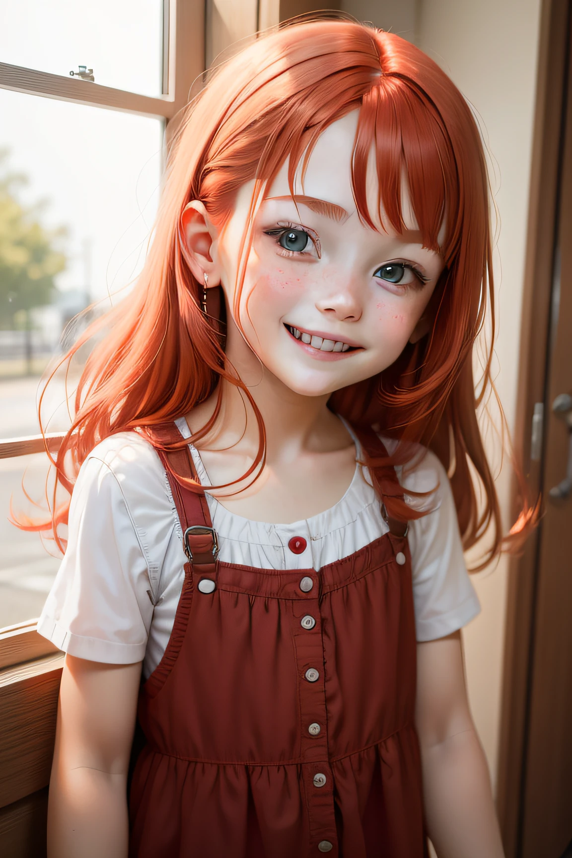 Generate a red-haired smiling