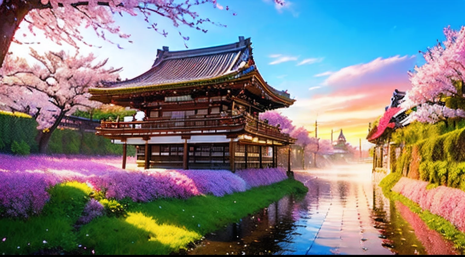 pixel game，scenography，fantastical scenes，Horse blossom viewing in Tokyo， Pixel art #pixelart