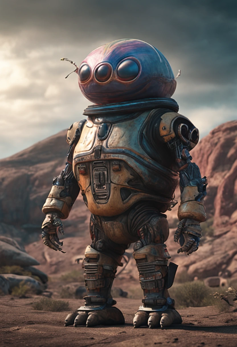 Create a super realistic image of an alien with a fat head and small body