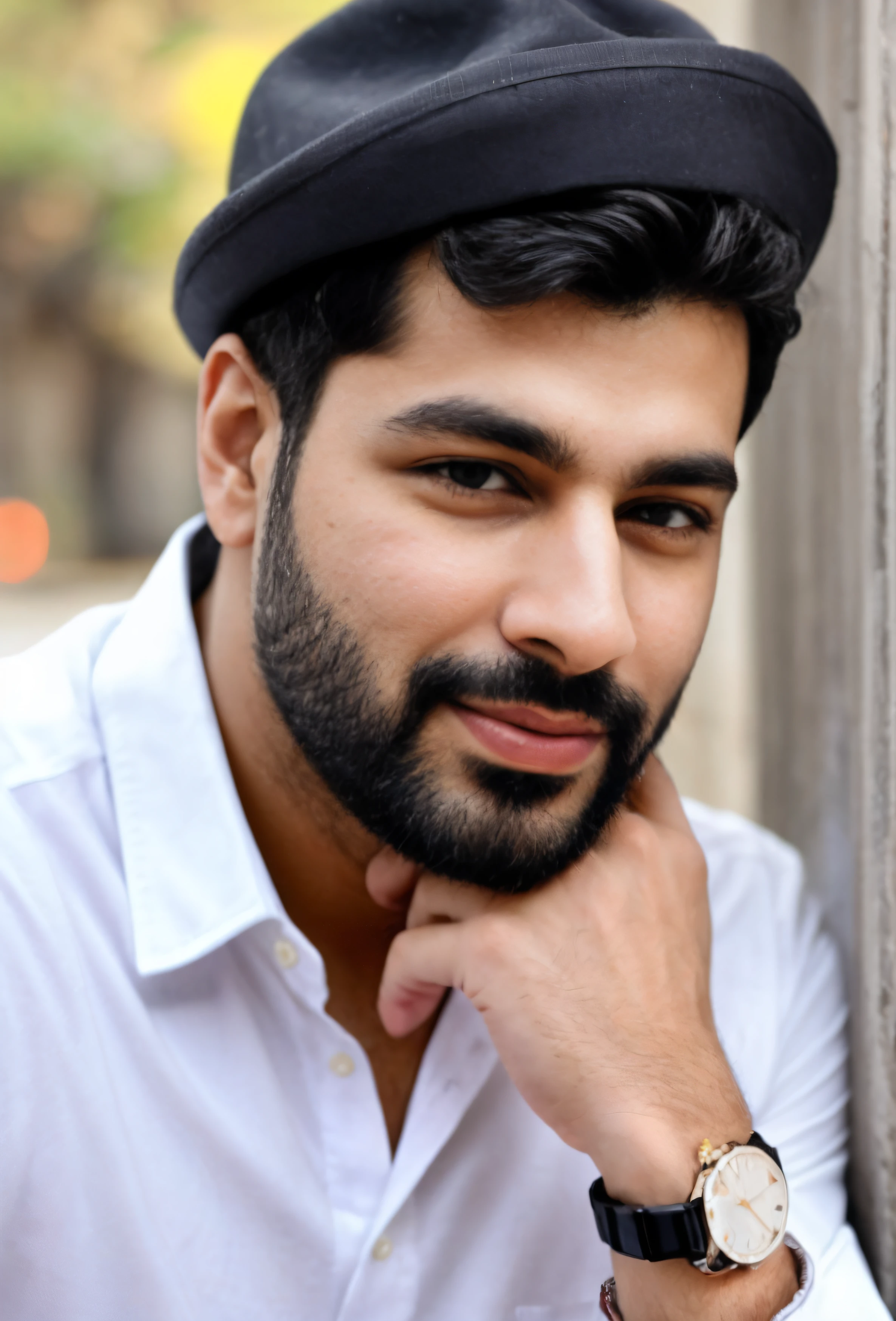 arafed man wearing a hat and a bracelet with a watch, handsome face, handsome and attractive, really good looking face!!, good looking face, handsome attractive face, harsh good looking face, arian mark, ayan nag, handsome male, handsome man, very attractive and beautiful, #trending, stylish pose, attractive man, perfect handsome face, handsome eyes