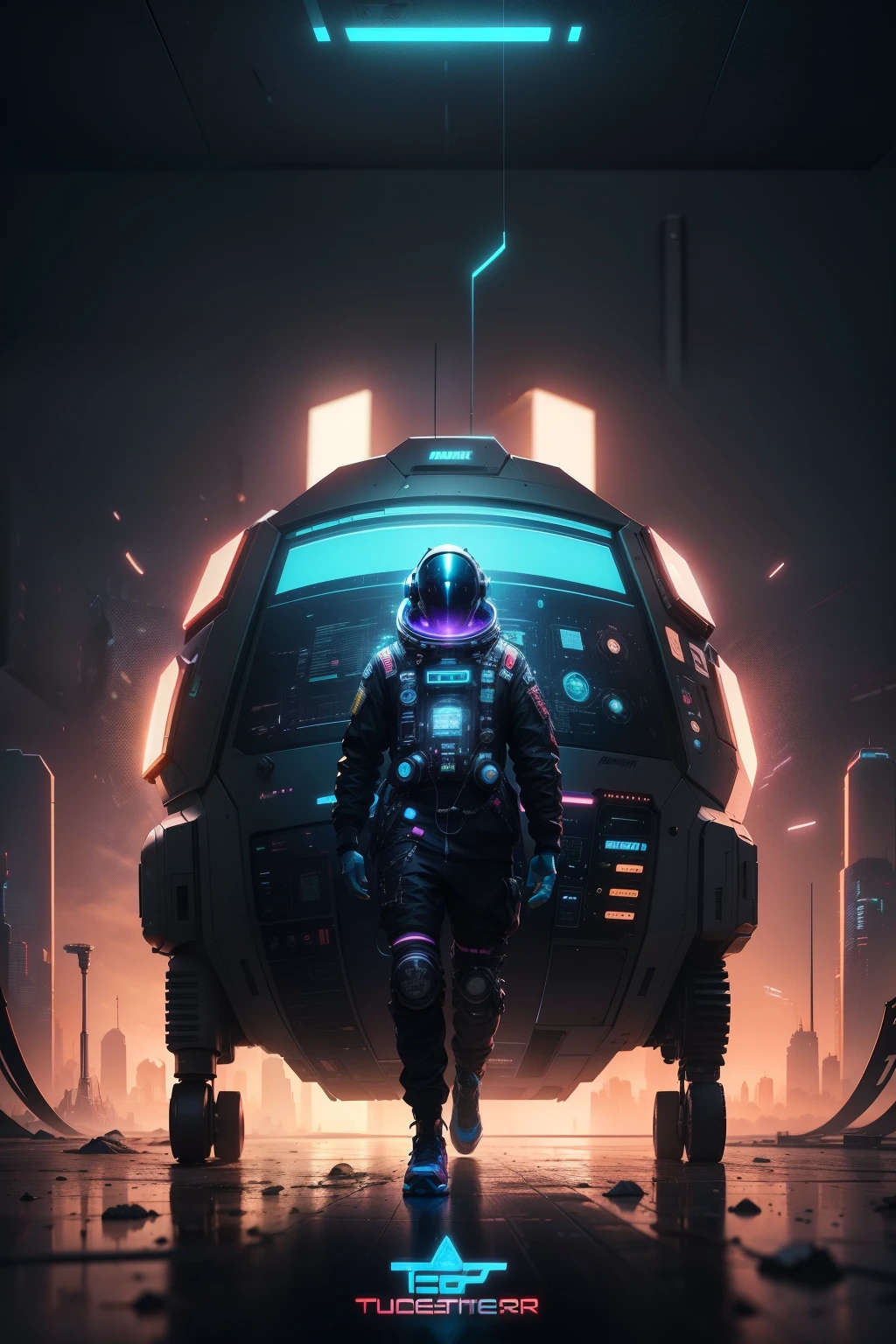 Poster for the Movie Creator Studio, concept art inspired by Mike "beeple" Winkelmann, cg society contest winner, afro futurism, Astronaut Cyberpunk Electric, 3 d render beeple, style hybrid mix of beeple, in the style of beeple, Beeple and Jeremiah Ketner, metaverse concept art
