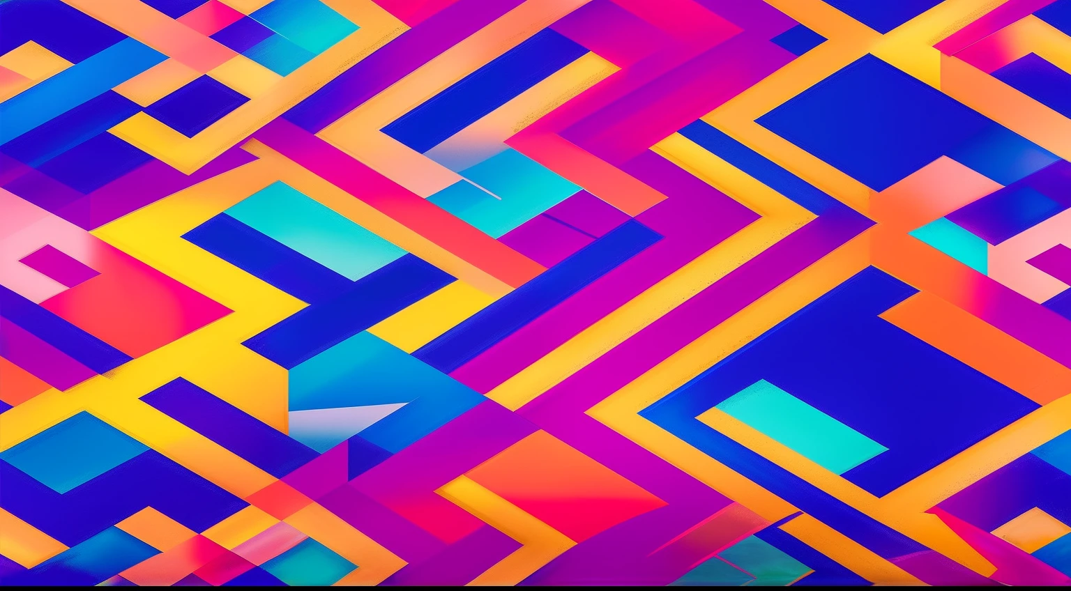 A kaleidoscopic landscape of acid-hued stripes and geometric shapes.