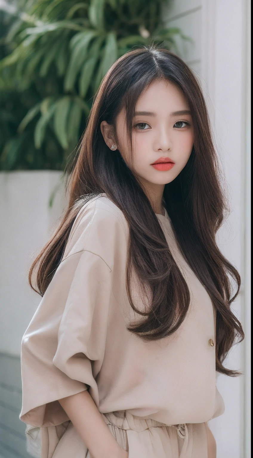 one Filipina model , hair model, Unique hair details, Kramercore fashion, Near future , double eyelid, plump lips, natural makeup