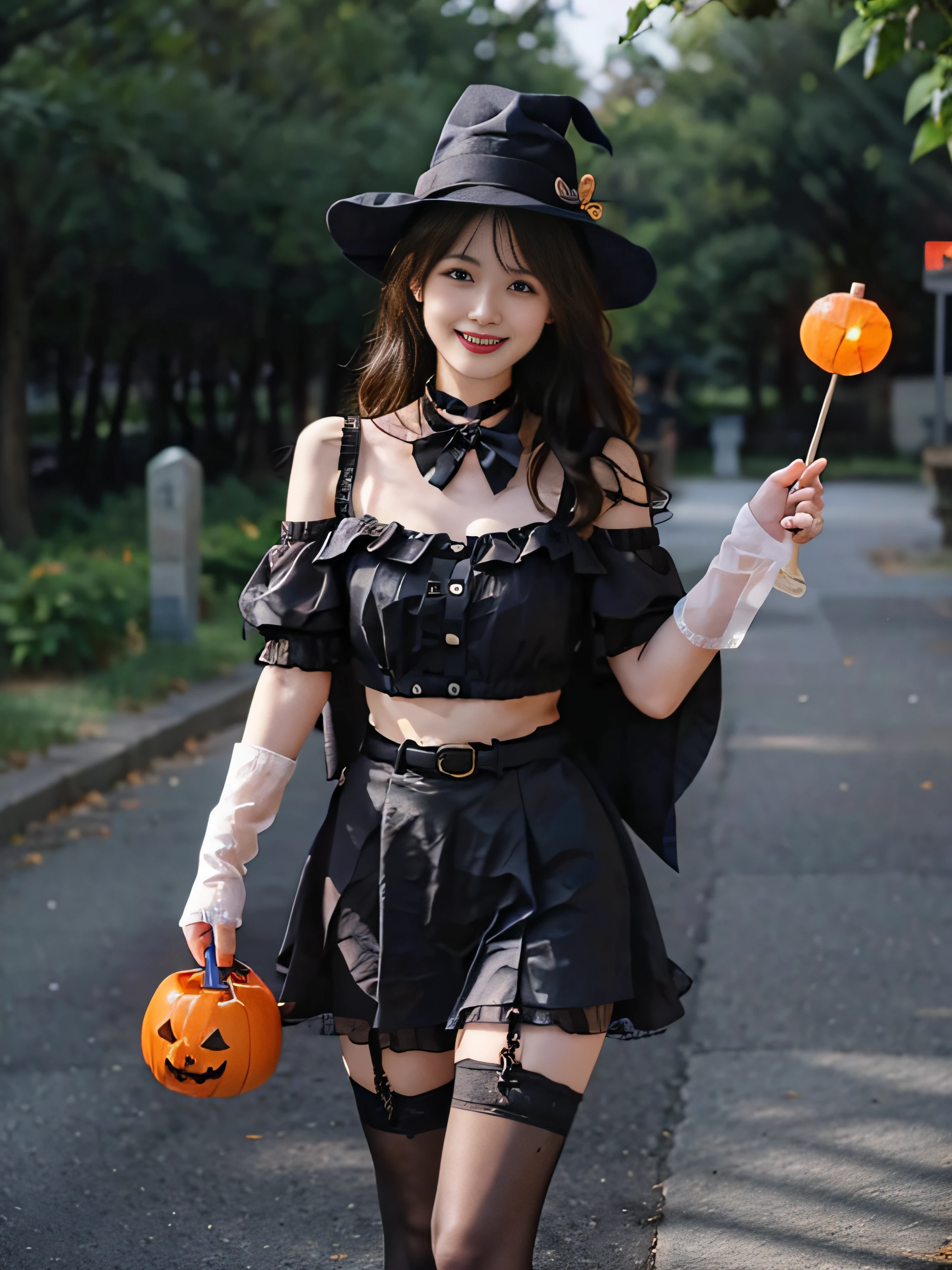 (masutepiece, of the highest quality, Best Quality), (Splash Art), European, Bat, candy, Halloween, Halloween_bucket, Halloween_The costume, Happy_Halloween, Jack-o'-lantern, pumpkins, pumpkins_hair_ornament detached, pumpkins_hat, The tattoo, trick_Or_treat, Witch_hat, Body_Writing, pube_The tattoo, tombstone, garters_lanyard,pasties, thighs thighs thighs thighs, Silk, ghost_The costume, lollipop, spider_WebUI, 1girl in, Vampire_The costume, Bat_hair_ornament detached, basketball, Food-themed_hair_ornament detached, graveyard, long_hair, orange_bow ribbon, heart mark_The tattoo, Holding_veggies, broom, swirls_lollipop, candy_cana, orange_Choker, Bat_Wings, basket, breasts, Solo, candle, food, orange_Bow, Open_Mouth, Bat_print, castle, orange_Panties, Black_legwear very,veggies, Bow, Shoulder_The tattoo, orange_toenails, gloves, Twin-tailed, spider_WebUI_print, Blonde_hair, very_long_hair, lantern, Grave, Charmander, orange_legwear very, Navel, Bare_tree, Smile, orange_bowtie, Elbow_gloves, cookies, full_Moon, Cape, Mini_Witch_hat, Bridal_gauntlets, Sexy, garterbelts