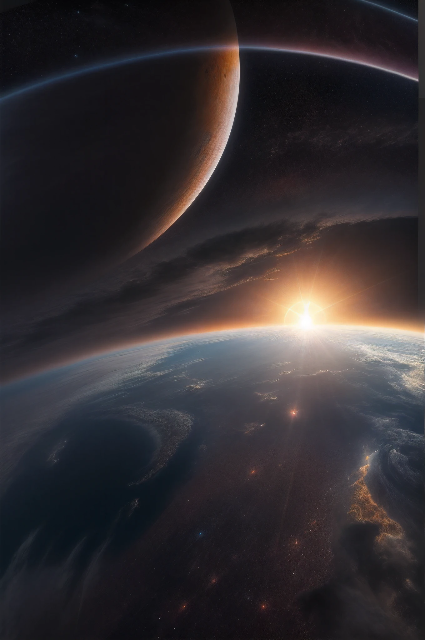 a picture of the sun setting on earth, a view from outer space, Ultra-Wide Angle, high detail, award winning, best quality, HD, 16K, high details, best quality, absurd highres, ultra wide angle, photorealistic, ultra realistic, high details, best quality, 16k, [ultra detailed], masterpiece, best quality, (extremely detailed), ultra wide shot, photorealistic