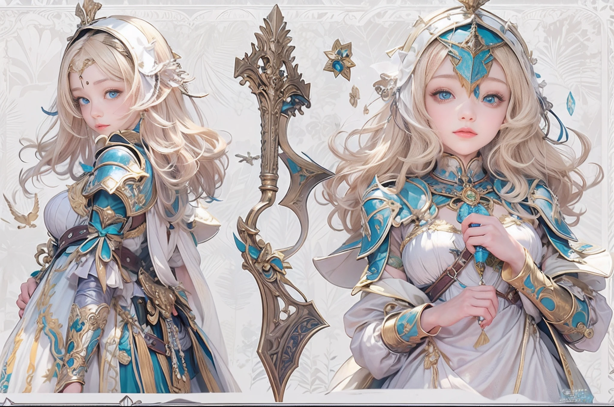 obra prima, qualidade superior, A Knight Girl、Lindo fiz、tou々Right、Rosto bonito、Olhos belos、25 anos、Meia placa de prata e armadura de vestido、loira linda、Longas、olhos azuis、atencioso、Hakuba、magical fantasy、em isekai、Europa medieval、TIRO DE CORPO INTEIRO、Dynamic angles、