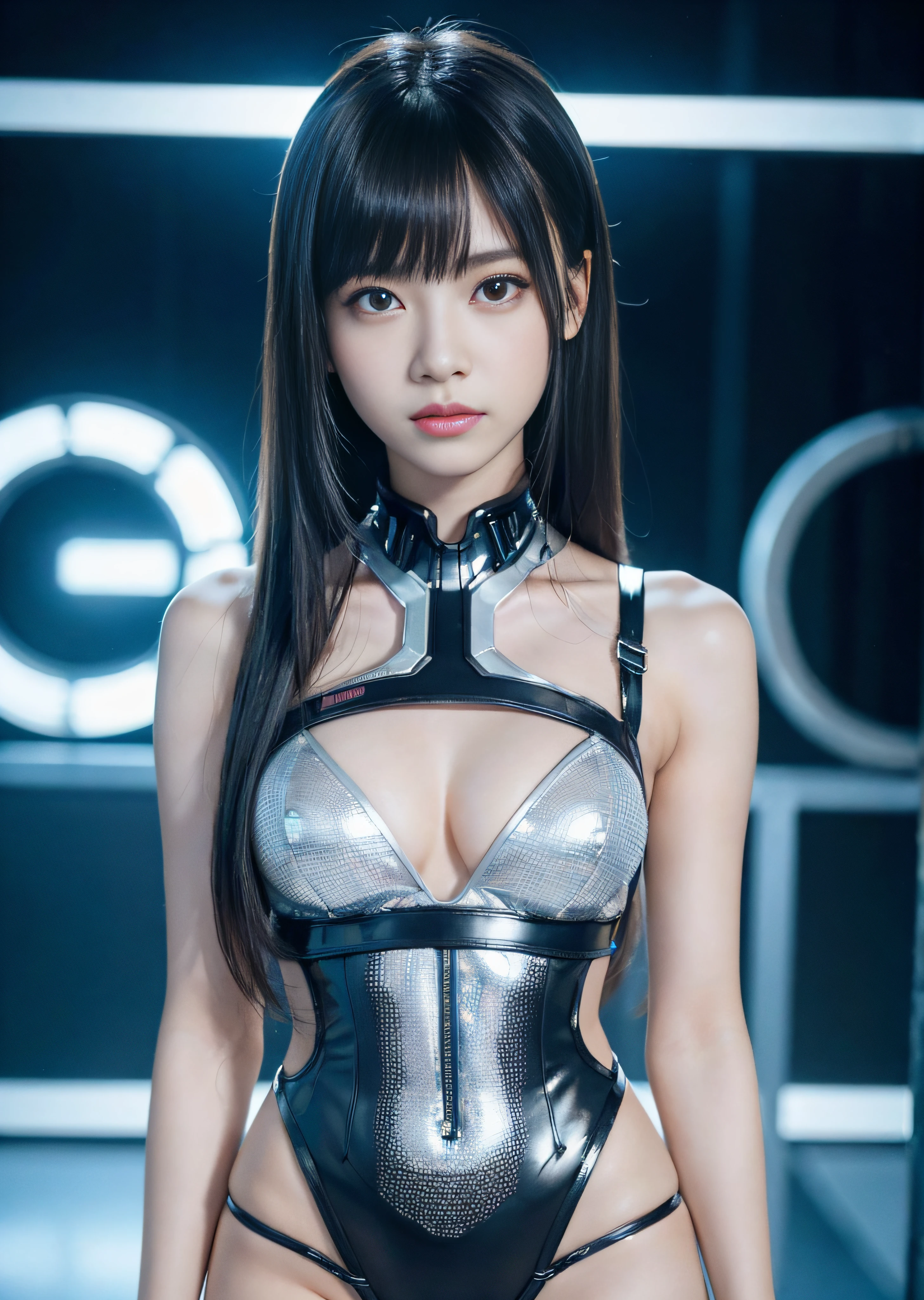 NSFW,((top-quality、in 8K、masterpiece:1.3))Wearing a silvery-white mech,Girl with a delicate face,The highest image quality,ultraclear,Facial features are delicate and clear,Armageddon,machine arms,exquisitedetails,(cammel toe)、Mechanical pattern,cyberpunked、Cyber City、digital、century、tron、(full body Esbian)、 girl、silber hair、Perfectly round pupils、The details of the iris are amazing、Bright eyes、de pele branca、realistic