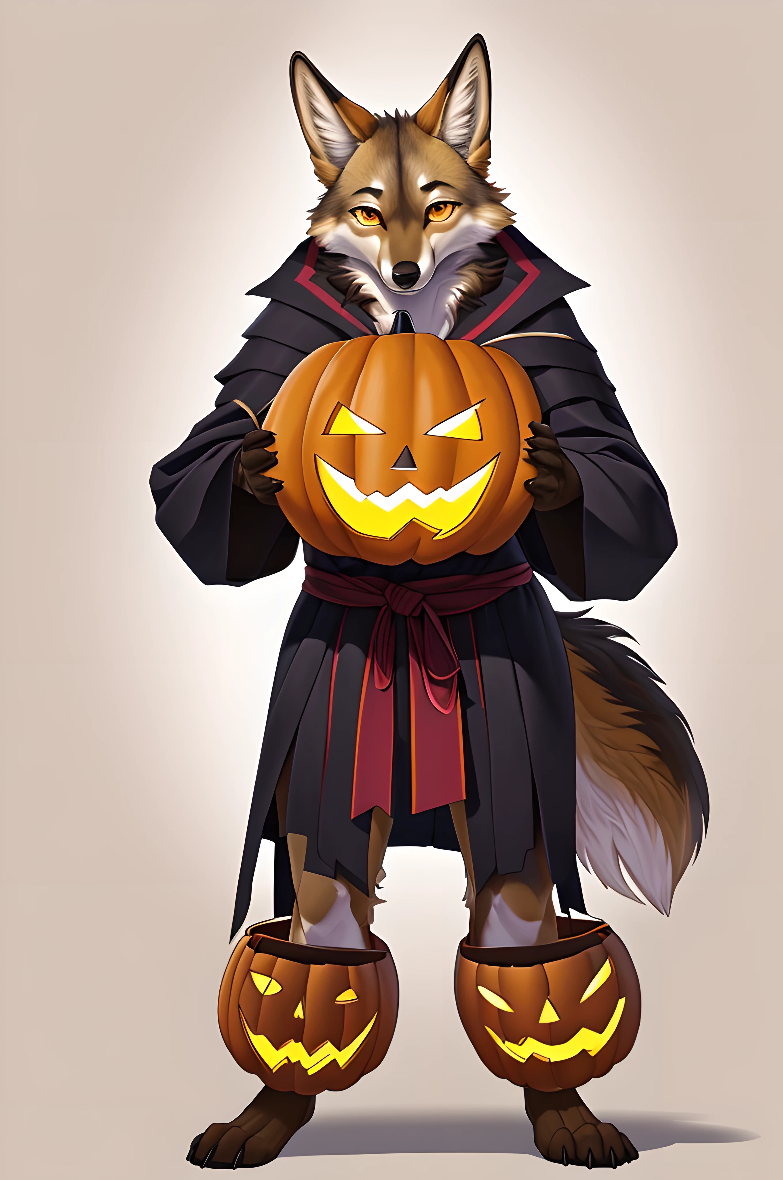 White background,超A high resolution, NFFSW, Best-aesthetic, Best quality, masutepiece, Flat avatar, Impeccable,Animal heads,coyote,Personal,Positive,Halloween,detailed full body,leges,No background,Remove the background