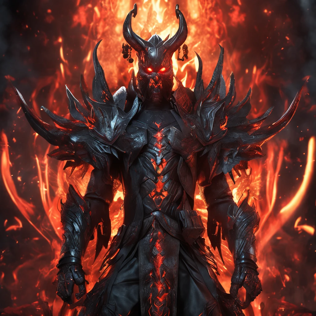 (Many award-winning masterpieces with incredible details, textures and maximum details), (Hyper-realistic: 1.4), (Realistic: 1.3), (Highest quality real textured skin), Fantasy theme, black clothes, black cloak, Cyber elements, red light, blue light, finely detailed face, ((Medieval World)), (Full Body Portrait: 1.6), ((Lord's Flame Demon)), (((Lord's Hellfire Demon))) , (bright cold eyes), (full body standing picture: 1.6), (with a naughty smile on the face), (eyes that glow red in the dark: 1.5), (a pair of red eyes with a strong red light emitting from inside) :1.5), (full body standing image: 1.5), (fire and flames swirling in the background), (dramatic light), wings, (majestic sight), (her face is gentle and beautiful, but somehow scary), ears Glass earrings on, (dramatic photo: 1.4), (full body portrait: 1.5), ((dramatic pose)), (blond hair), (silver hair), (chestnut hair), short hair, ((looking up)) , ((Look down)), (A simple necklace of exquisite workmanship hangs around the neck), (Bioluminescence that exudes brilliant light: 1.3), (Use gorgeous fire magic: 1.2), (Spinning flames), Devil's Basilica, Great Shrine of Devil, Great Temple, Great Cathedral, Temple Ruins, Freestanding Temple, (Glowing Magic Circle), Ancient Castle Ruins, Shining Majestic Clouds and Sky, Lightning, Epic Reality, Fading, Art, (Greg Rutkowski: 0.8), (Teal and Orange: 0.4), (ArtStation: 1.5), Cinematic, ((Neutral Colors)), (hdr: 1.5), (Pastel Colors: 1.2), Ultra Detailed, Dramatic light, (complex detail: 1.1), complex background,
