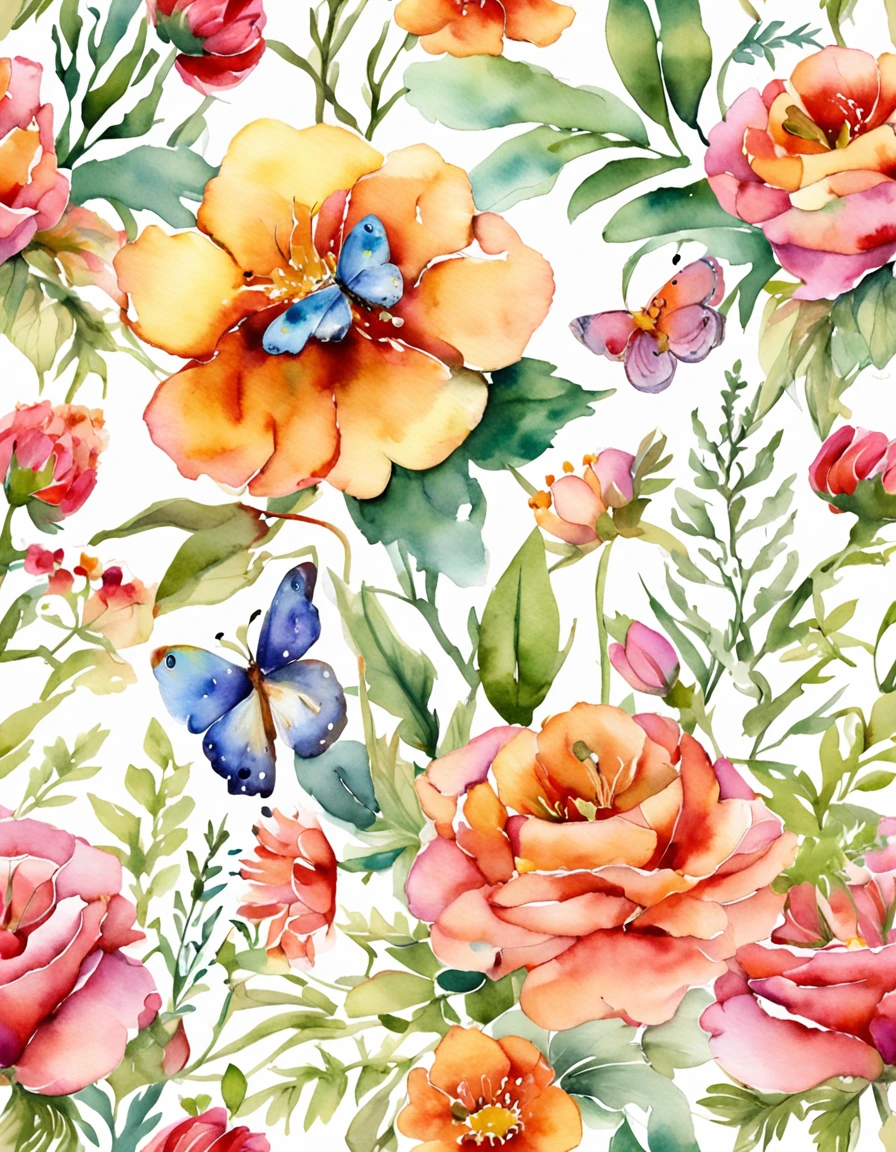 Floral wallpaper with butterfly