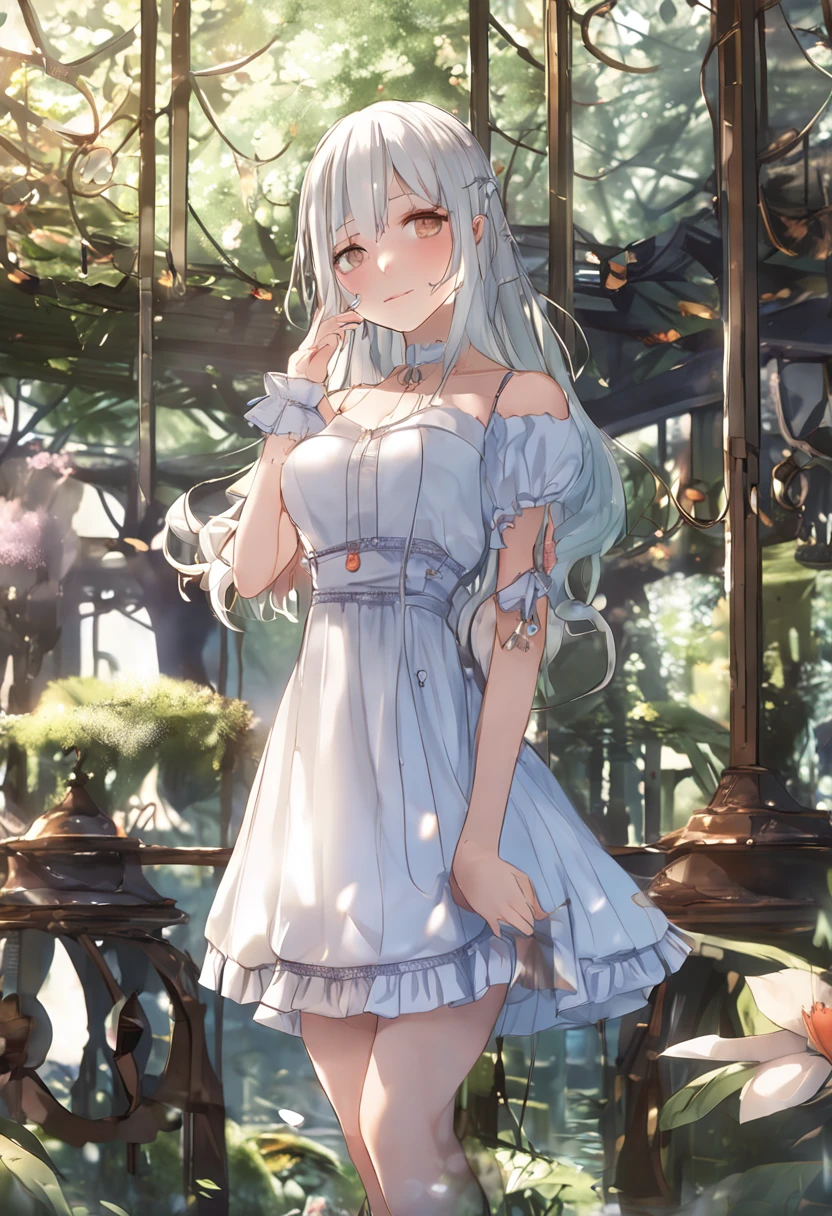 nsfw、full body shot,photorealisim、top-quality、超A high resolution、a picture、Photo of an exquisitely beautiful Nordic-born girl、no panties、Detailed cute and beautiful face、(pureerosface_v1:0.008)、Beautiful bangs、alice in the wonderland、years、Glowing white shiny skin、bangss、Super long hair、Attractive Natural Platinum Blonde Super Long Straight Silky Hair、finer hair、Attractive glowing beautiful bright clear light blue big eyes、White Apron、a blue dress、eye liner、Double eyelids、Lush bust