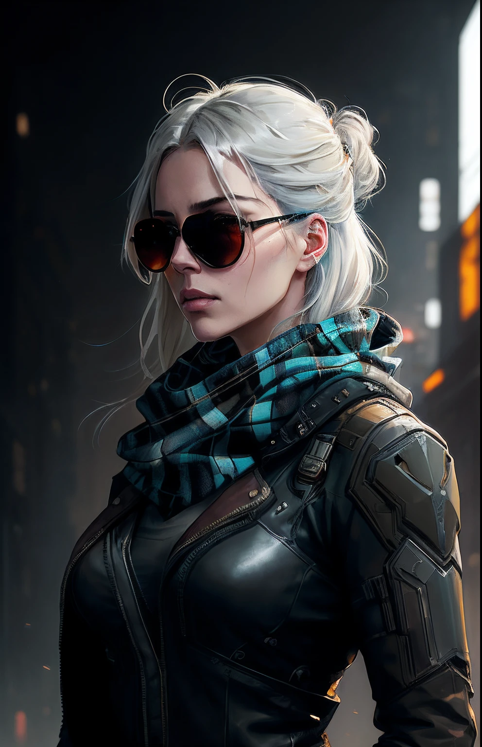 (dark shot:1.1), epic realistic, portrait of halo, sunglasses, blue eyes, tartan scarf, white hair by atey ghailan, by greg rutkowski, by greg tocchini, by james gilleard, by joe fenton, by kaethe butcher, gradient yellow, black, brown and magenta color scheme, grunge aesthetic!!! graffiti tag wall background, art by greg rutkowski and artgerm, soft cinematic light, adobe lightroom, photolab, hdr, intricate, highly detailed, (depth of field:1.4), faded, (neutral colors:1.2), (hdr:1.4), (muted colors:1.2), hyperdetailed, (artstation:1.4), cinematic, warm lights, dramatic light, (intricate details:1.1), complex background, (rutkowski:0.66), (teal and orange:0.4)