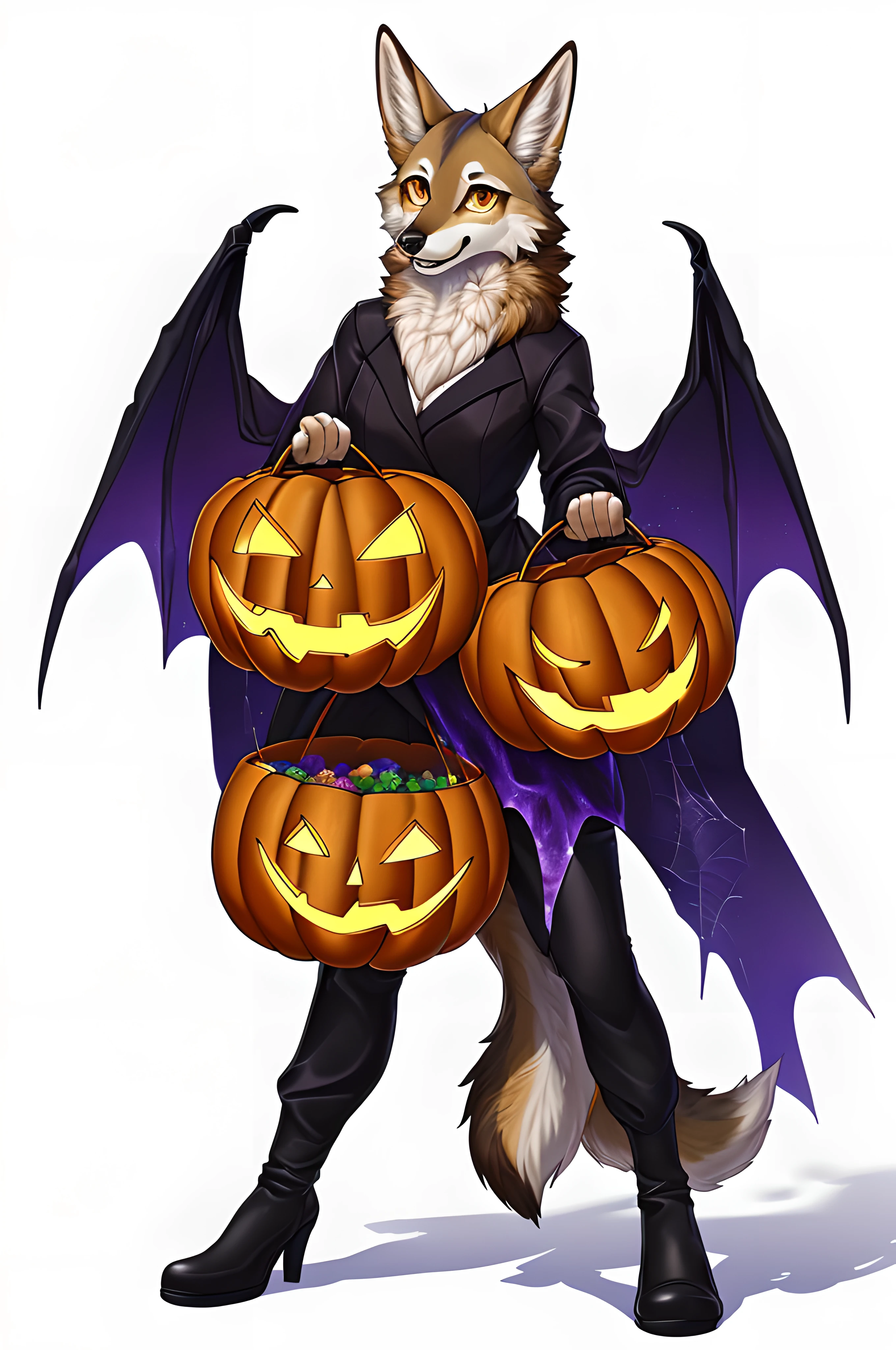 White background,超A high resolution, NFFSW, Best-aesthetic, Best quality, masutepiece, Flat avatar, Impeccable,Animal heads,coyote,Personal,Positive,Halloween,detailed full body,leges,No background,Remove the background