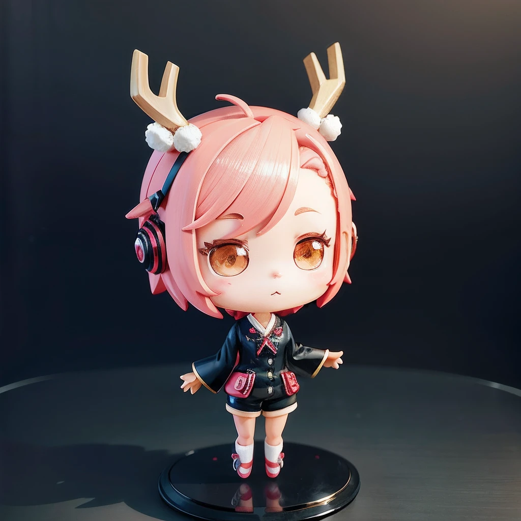 Cute chibi anime,Antlers mini cute short hair girl,No ears,Cute 3d render,Cute detailed digital art,lovely digital painting,Stylized 3D rendering,adorable digital art,Cute rendered 3d anime girl,adolable!C4D,vinyl toy figurine,art toys,She wears a long-sleeved jumpsuit,