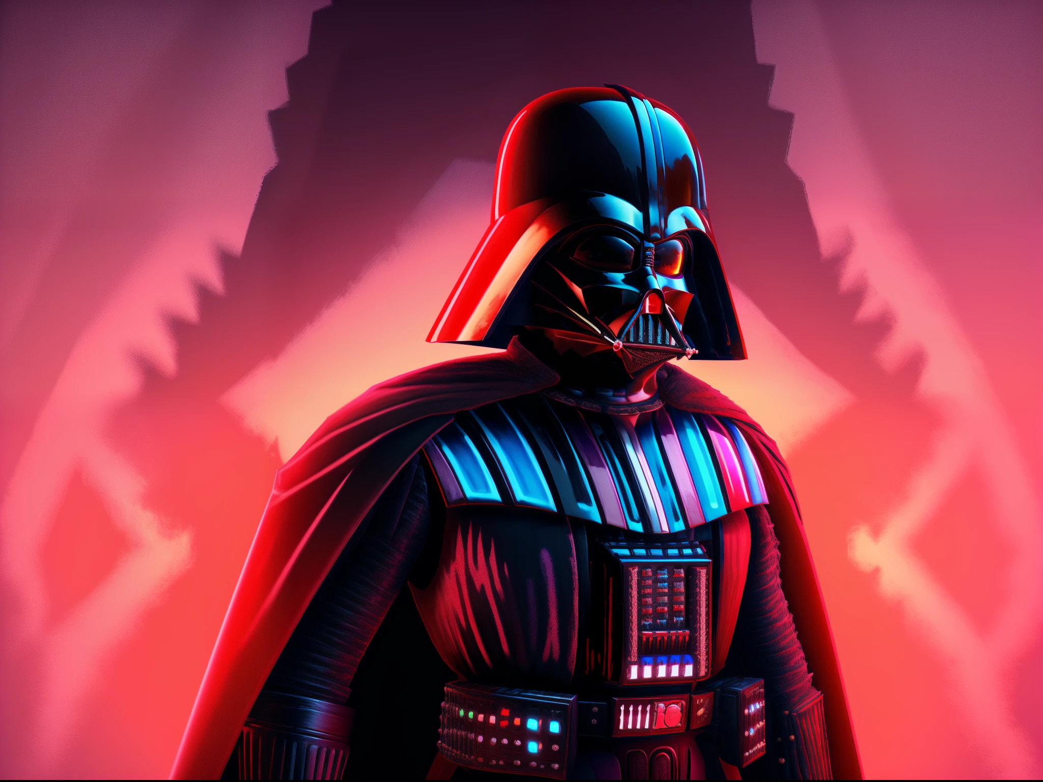 meisterwerk , 8k , viele details , hyper realistisch, Darth Vader , psycedelic , farbenfroh , viele farben