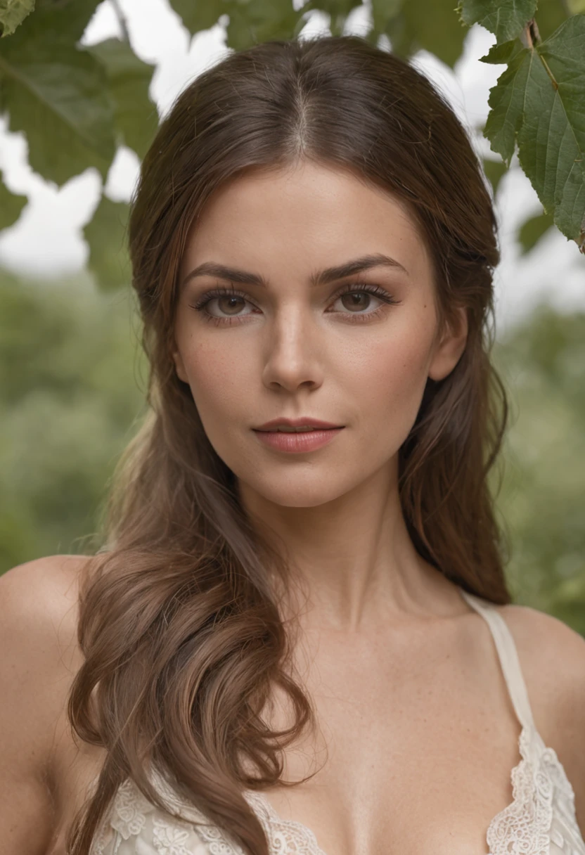 ((best quality)), ((ultra res)), ((photorealistic:1.4)), (complex details), Portugal, half body, very beautiful elegant woman, 30 year old bike raider, 45kg, nude, nudity, sexy, brown hair, perfect face, light on her face, facial detail, she is working picking pears in an orchard, she just wears work gloves. In the backgroud one MTB bike.
