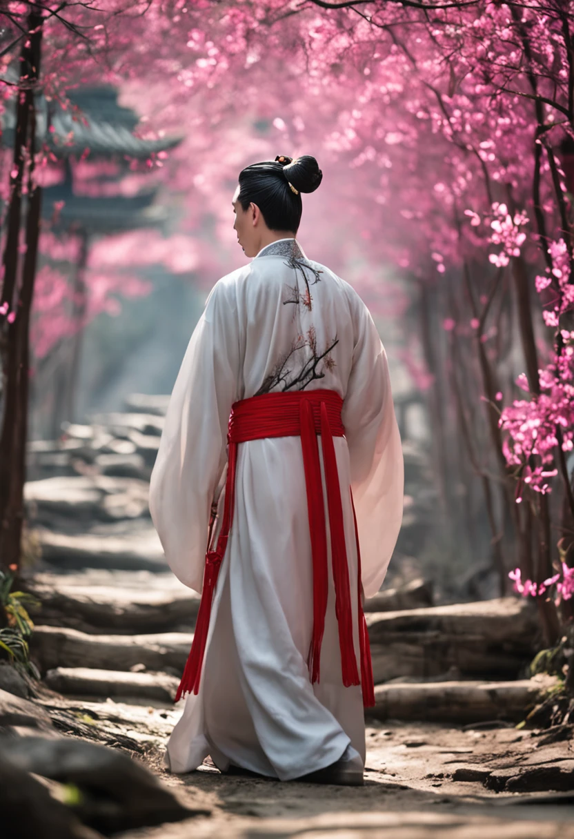 A man dressed in traditional clothing rides through a bamboo forest, Hanfu, Palace , A boy in Hanfu, White Hanfu, Wuxia, full-body wuxia, Wearing ancient Chinese clothes, xianxia fantasy, with acient chinese clothes, Chinese costume, Anime boy cosplay, Chinese style, Chinese fantasy, Chinese traditional, Traditional Chinese clothing