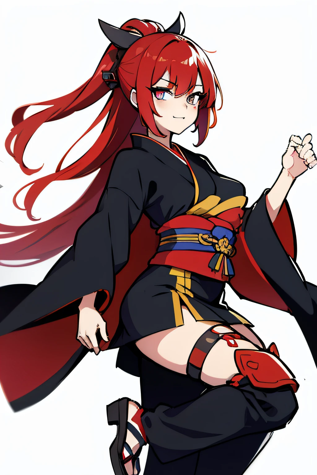 samurai girl, red hair wearing oversize kimono