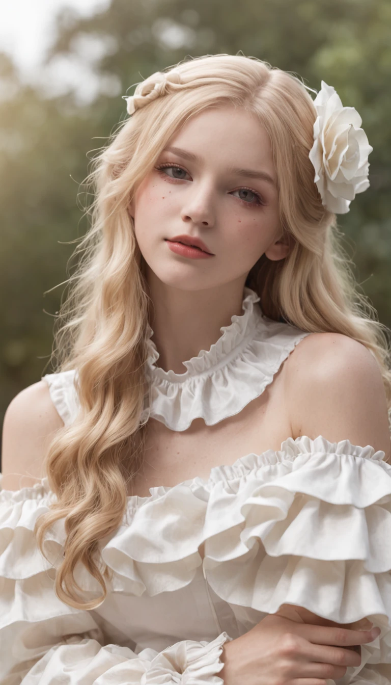 Full body frame, perfect 14-year old girls with flowing long blonde hair, shot to death in a classroom massacre, intense pain, dying, lying dead, blood on clothes, bullet holes in chest, eyes closed, (cute, high heel shoes), (romantic, white ruffle silk dress, ruffle high neck collar, ruffle wide collar, ruffle front, long sleeves with ruffle cuffs), ultra realistic, high res, dramatic