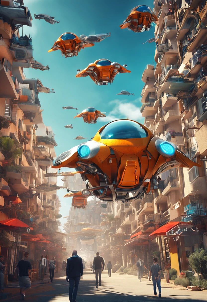 Spaceships fly in the air in Alanya district of Antalya
Robots roam the streets in 2050