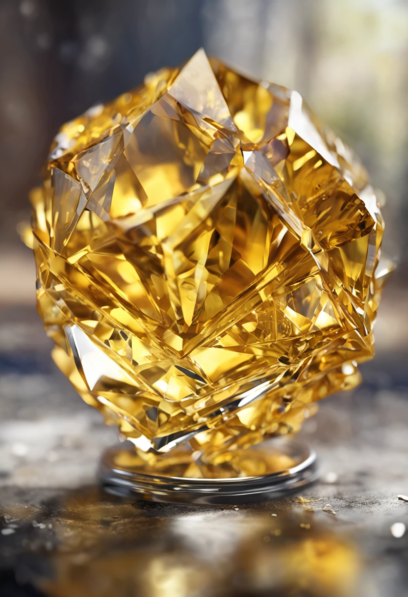 "An intricately detailed 8K ultra-realistic yellow crystal object, rendered with Octane Render in Unreal Engine 3D."